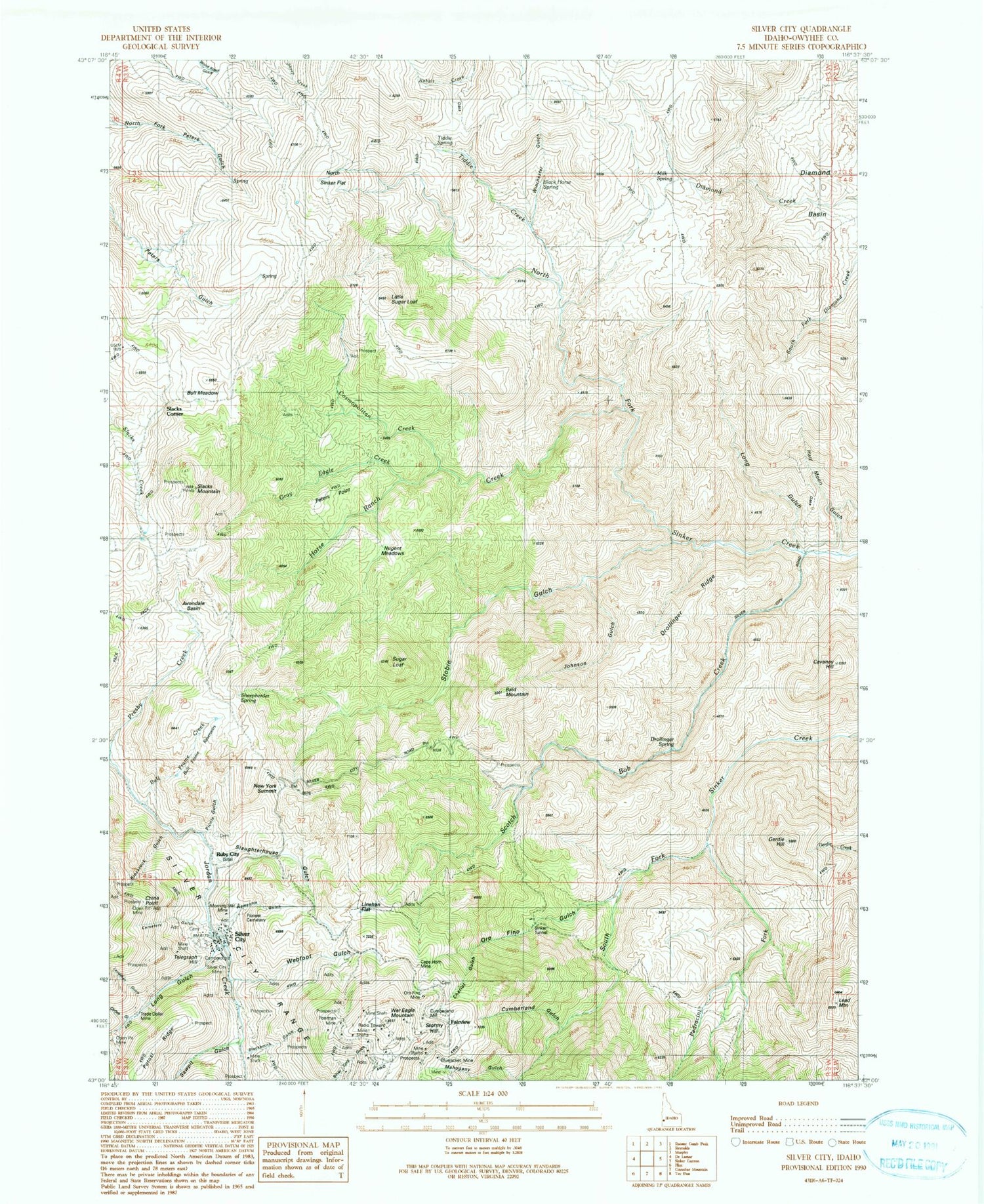 Classic USGS Silver City Idaho 7.5'x7.5' Topo Map Image