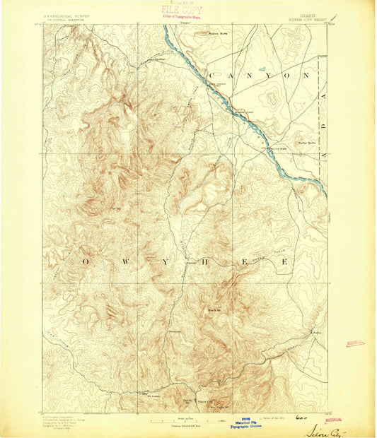 Historic 1894 Silver City Idaho 30'x30' Topo Map Image