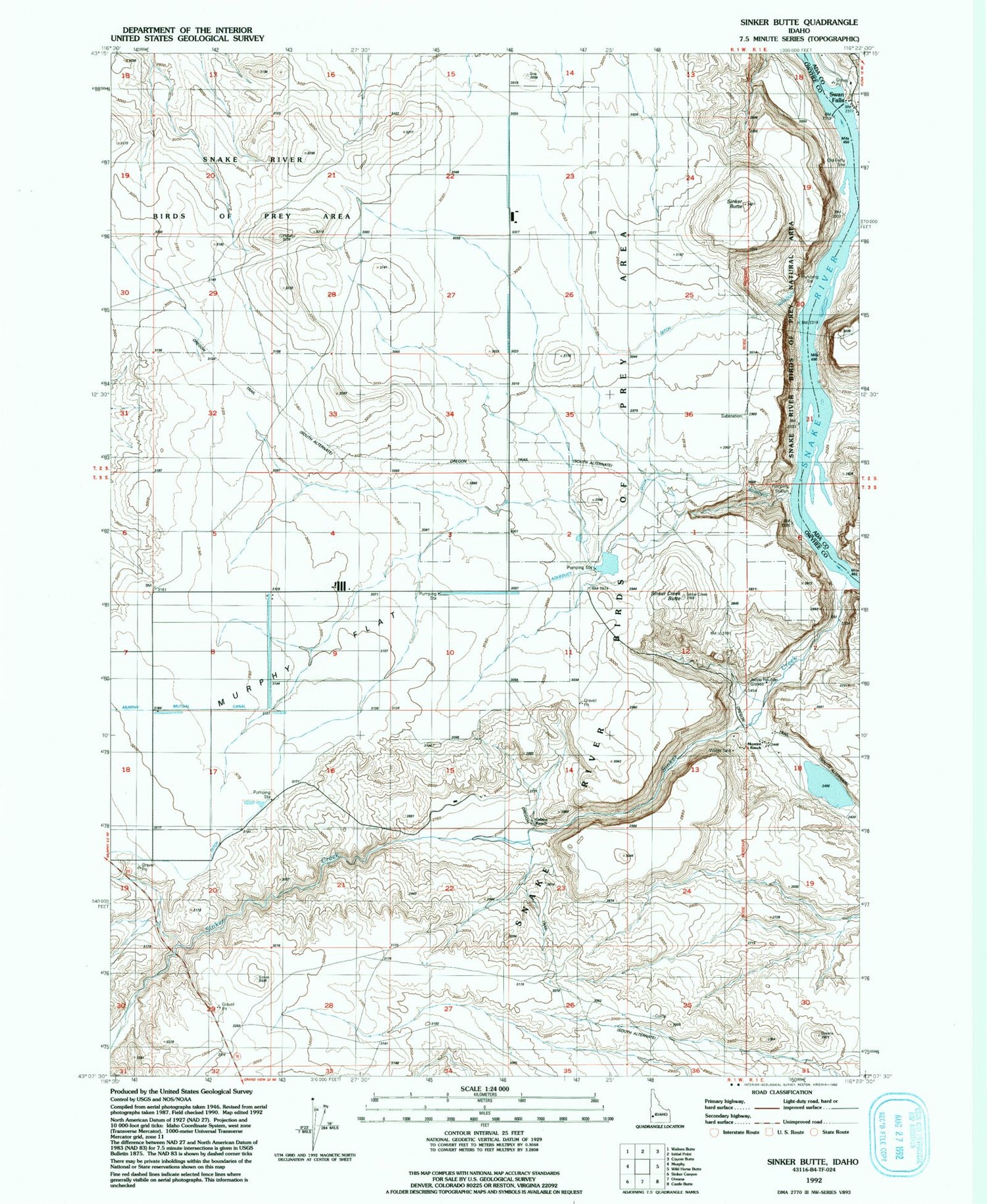 Classic USGS Sinker Butte Idaho 7.5'x7.5' Topo Map Image