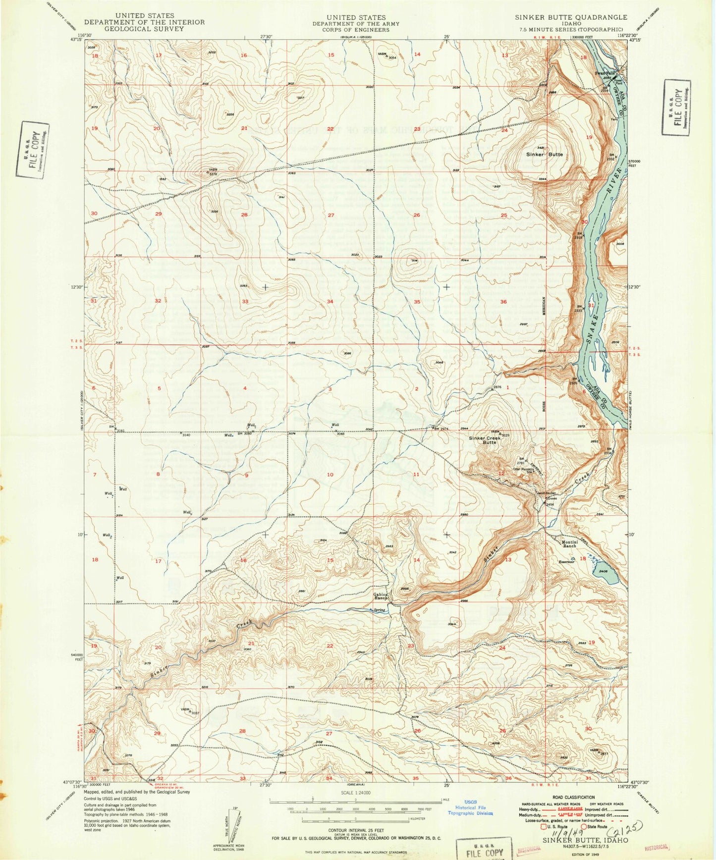 Classic USGS Sinker Butte Idaho 7.5'x7.5' Topo Map Image