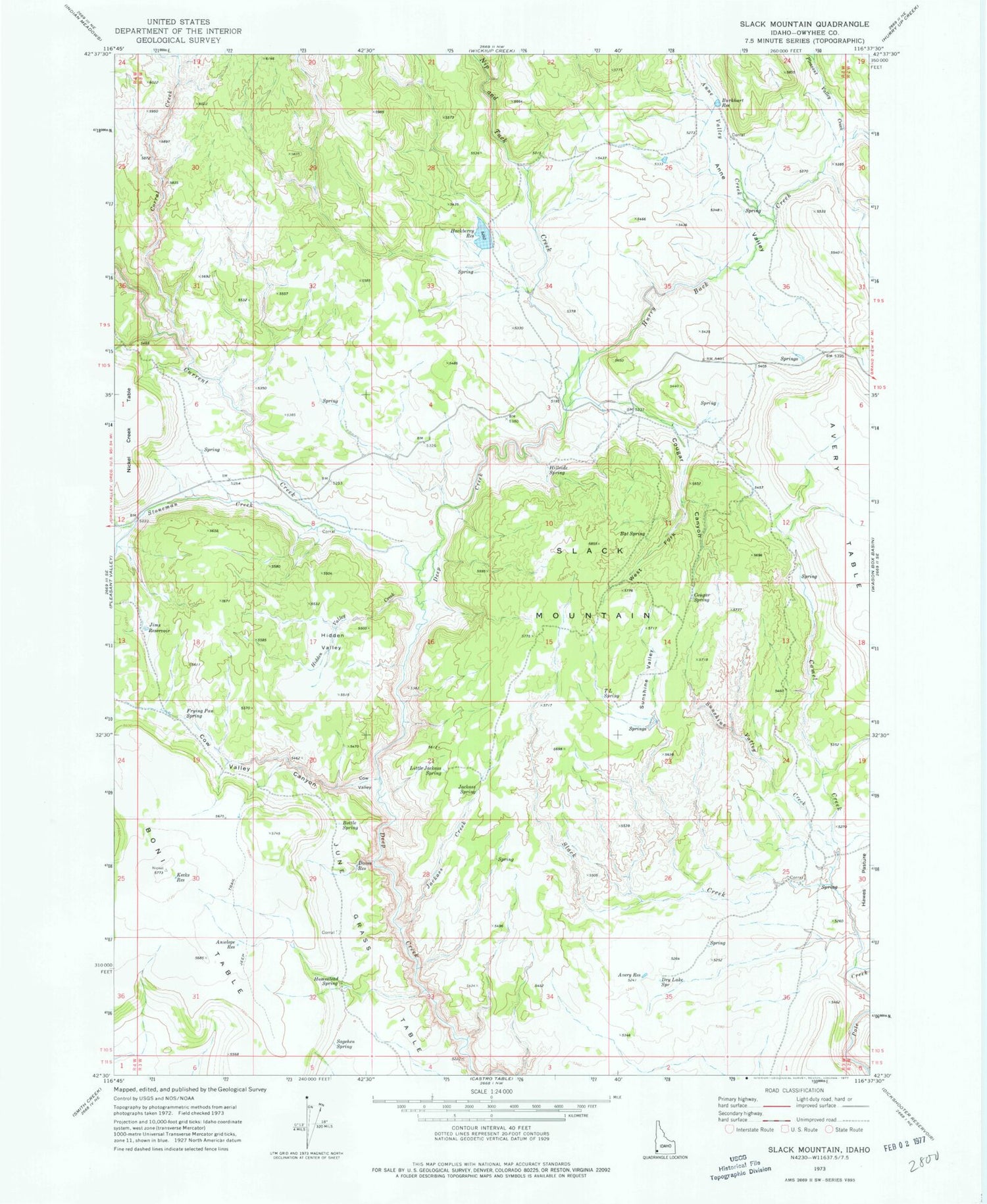 Classic USGS Slack Mountain Idaho 7.5'x7.5' Topo Map Image