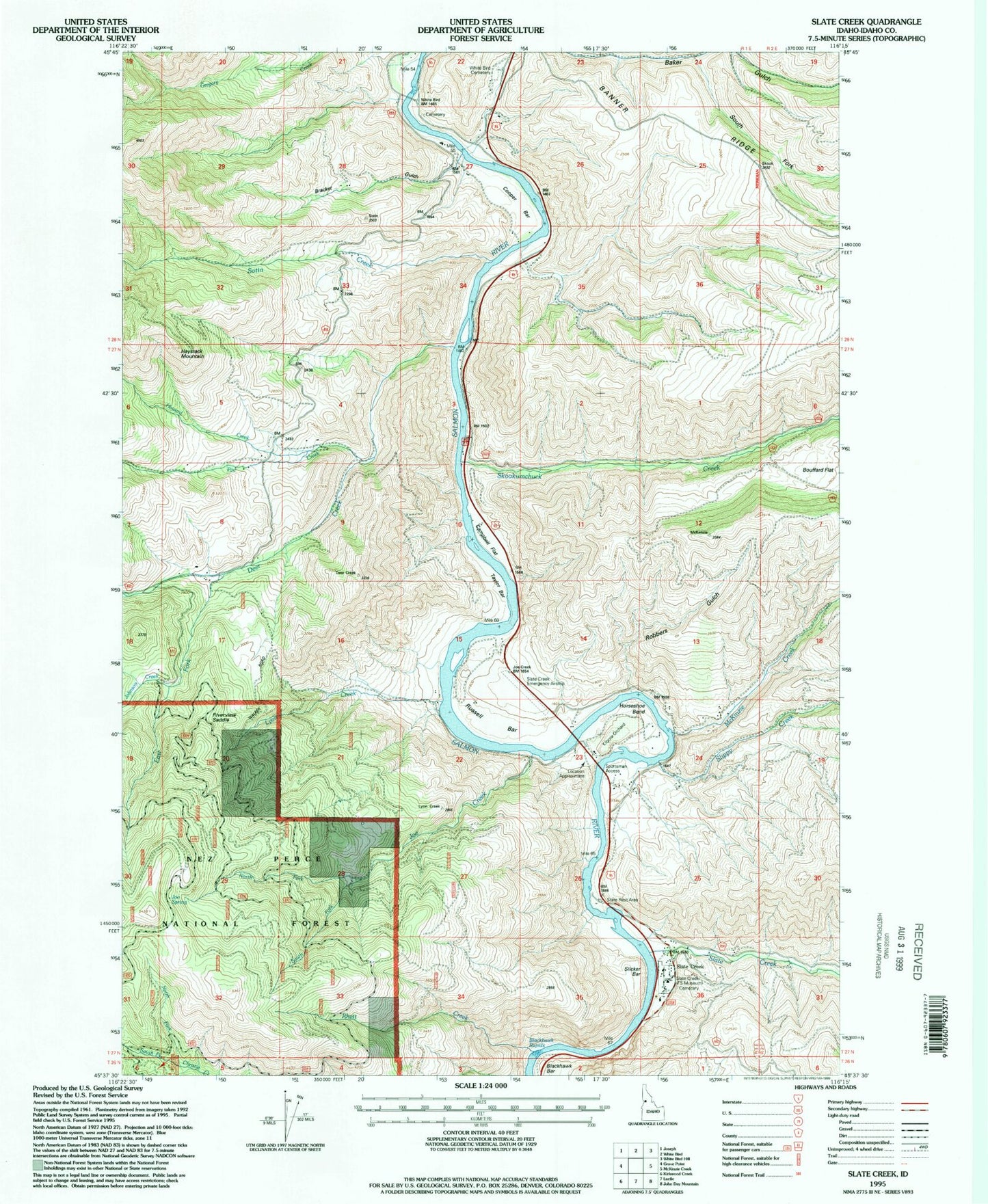 Classic USGS Slate Creek Idaho 7.5'x7.5' Topo Map Image