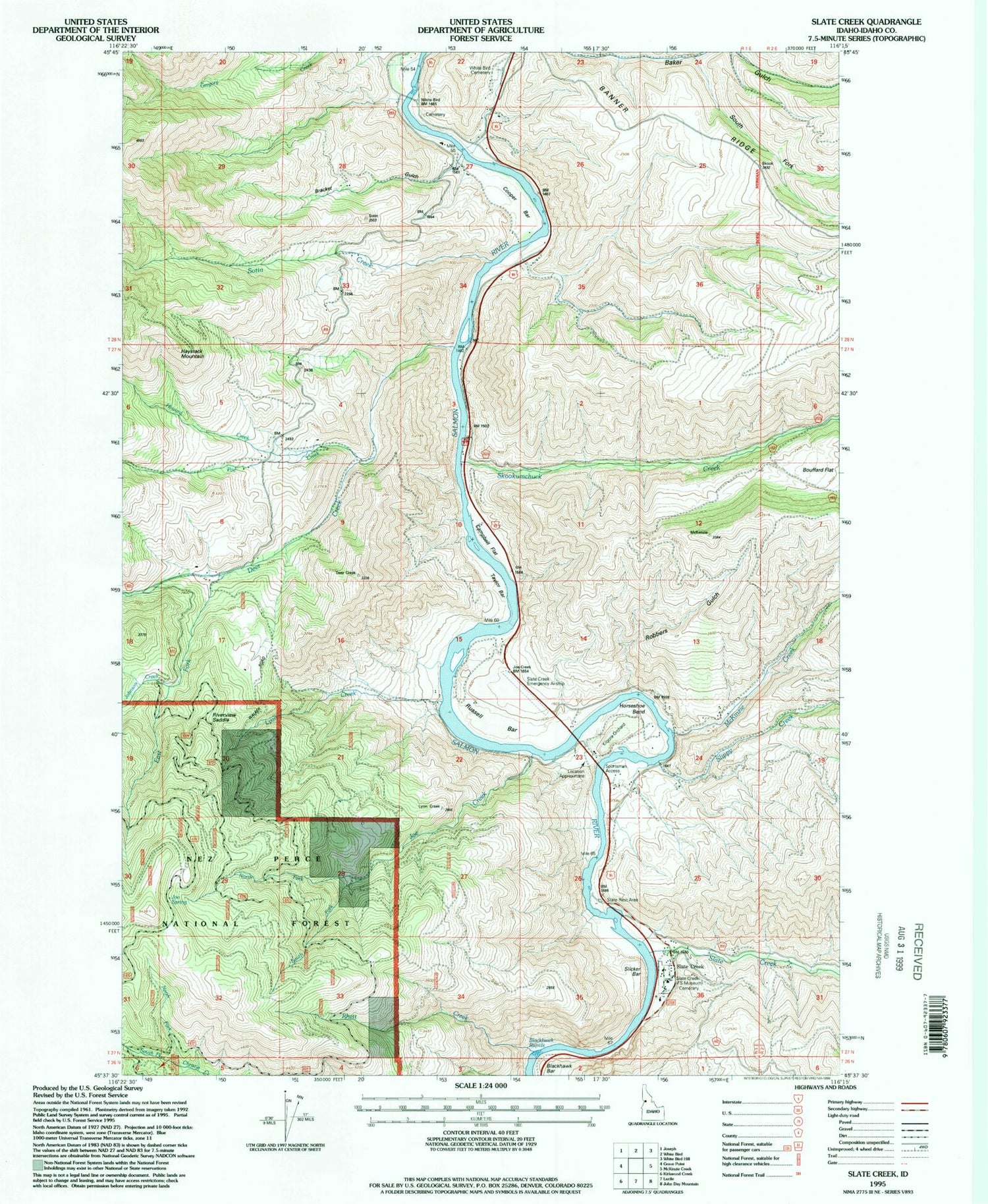 Classic USGS Slate Creek Idaho 7.5'x7.5' Topo Map Image