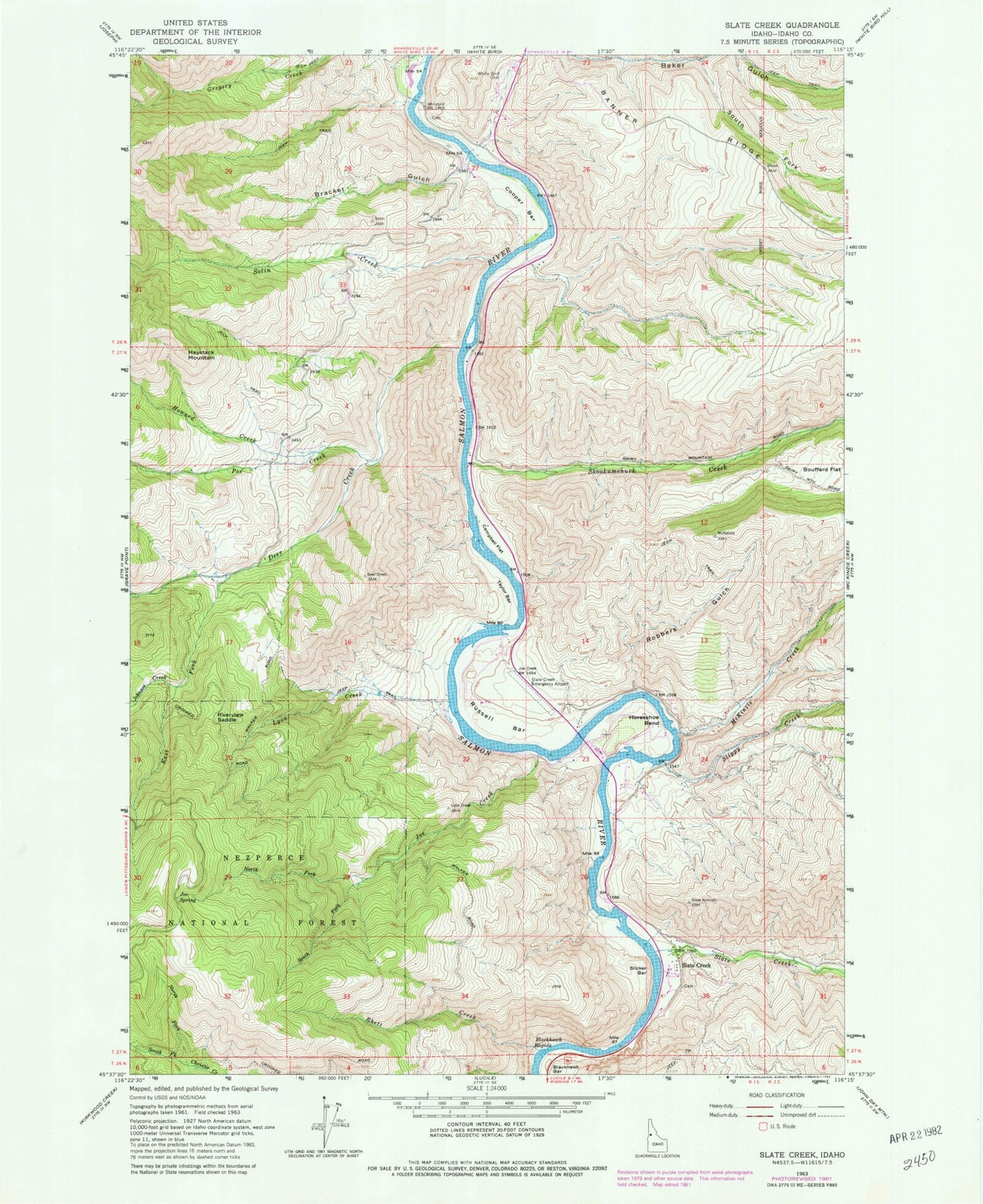 Classic USGS Slate Creek Idaho 7.5'x7.5' Topo Map Image