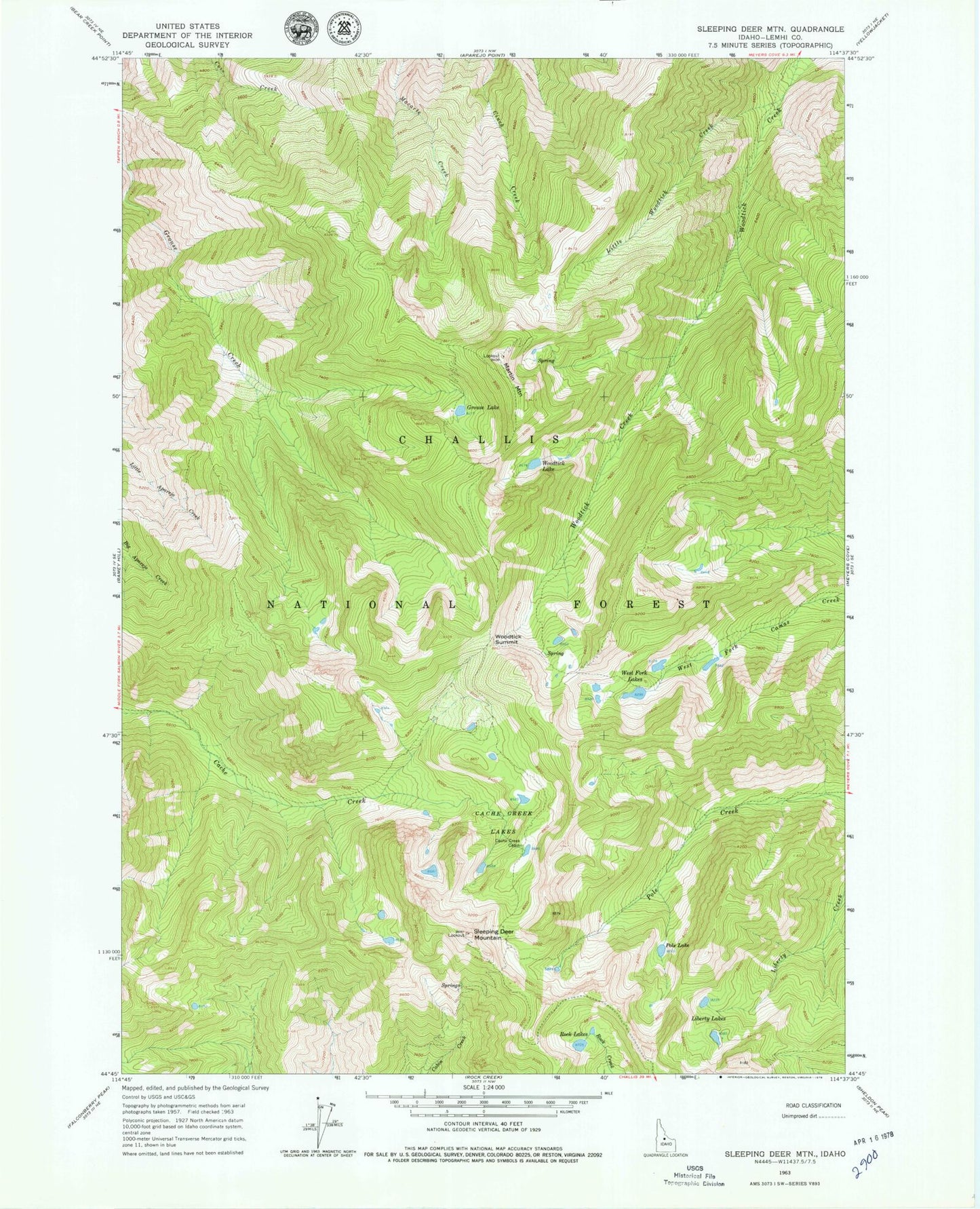 Classic USGS Sleeping Deer Mountain Idaho 7.5'x7.5' Topo Map Image