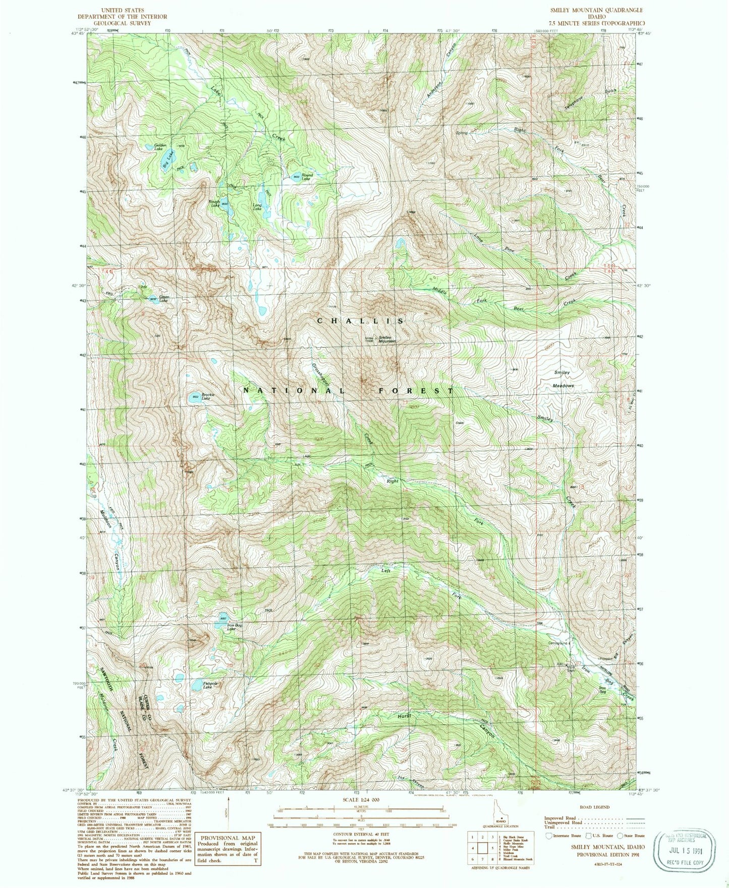 Classic USGS Smiley Mountain Idaho 7.5'x7.5' Topo Map Image