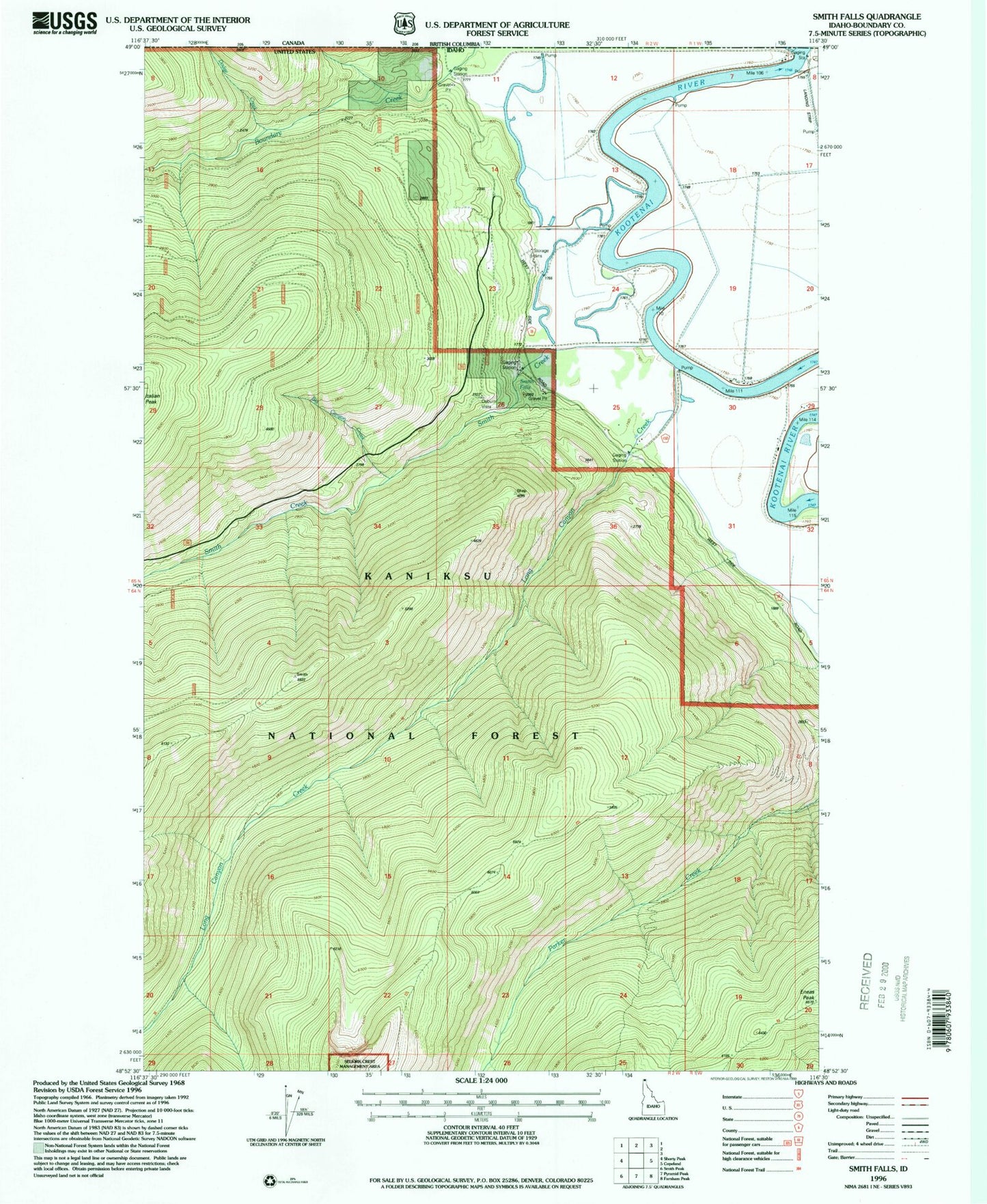 Classic USGS Smith Falls Idaho 7.5'x7.5' Topo Map Image