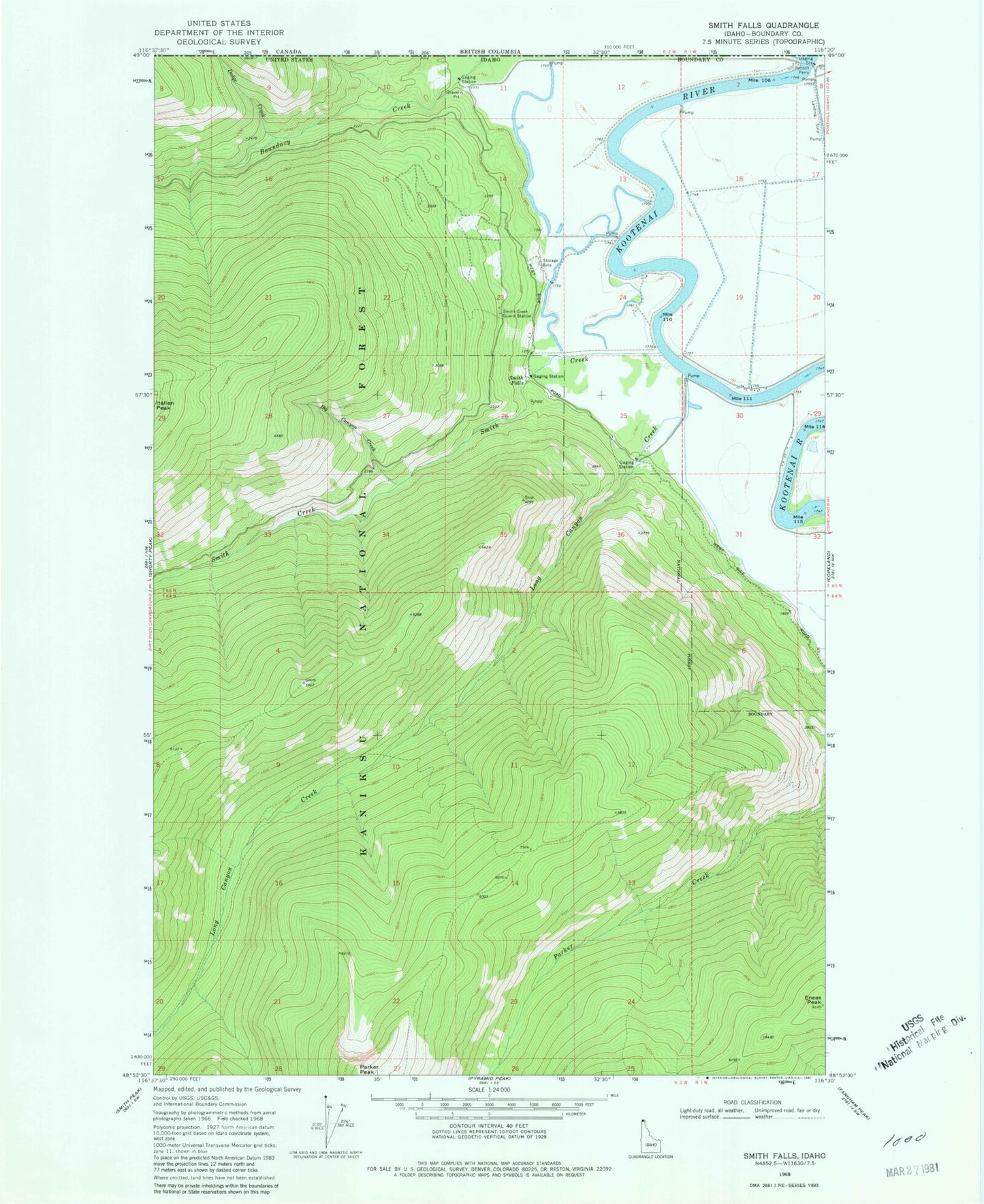 Classic USGS Smith Falls Idaho 7.5'x7.5' Topo Map Image