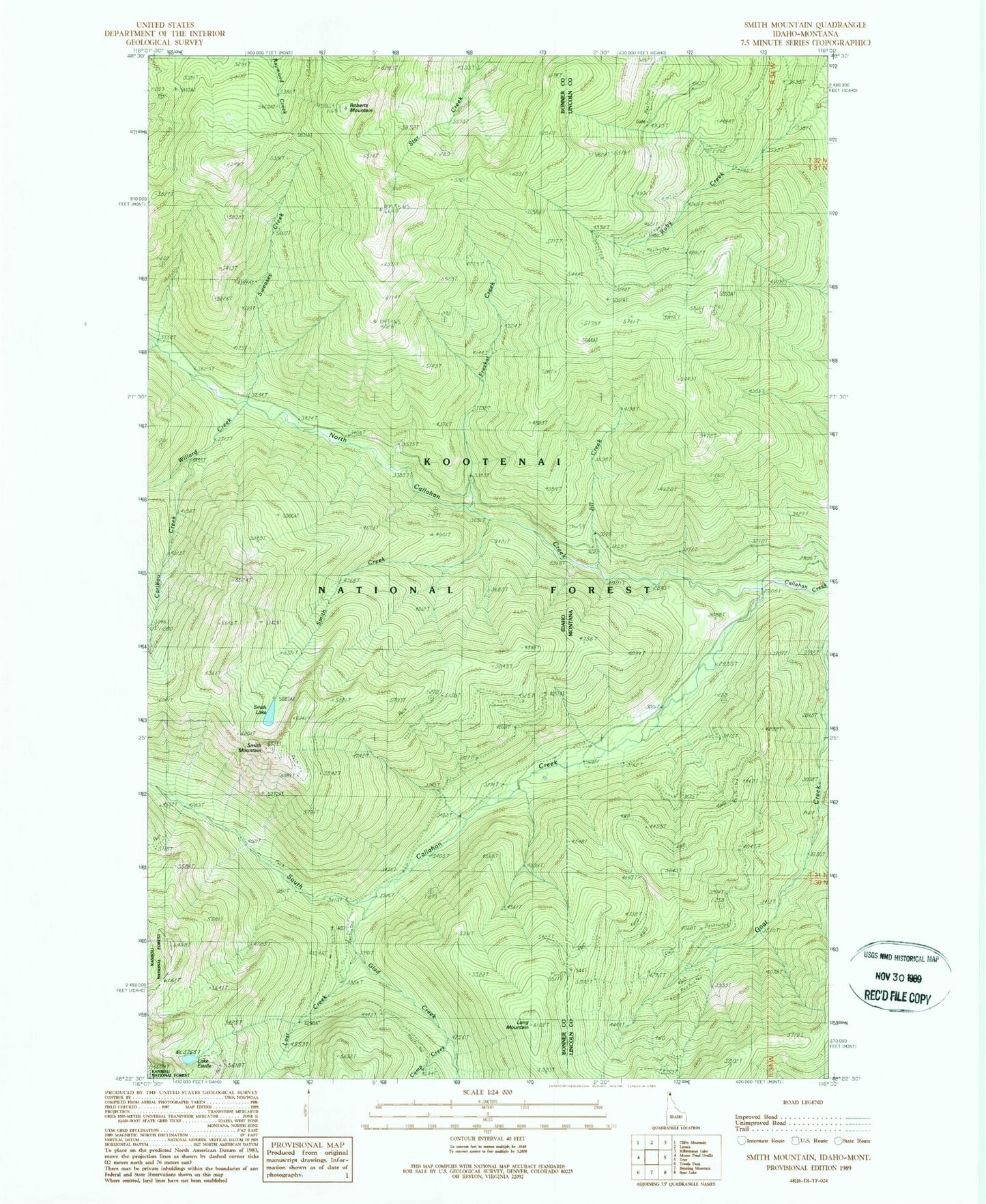 Classic USGS Smith Mountain Idaho 7.5'x7.5' Topo Map Image