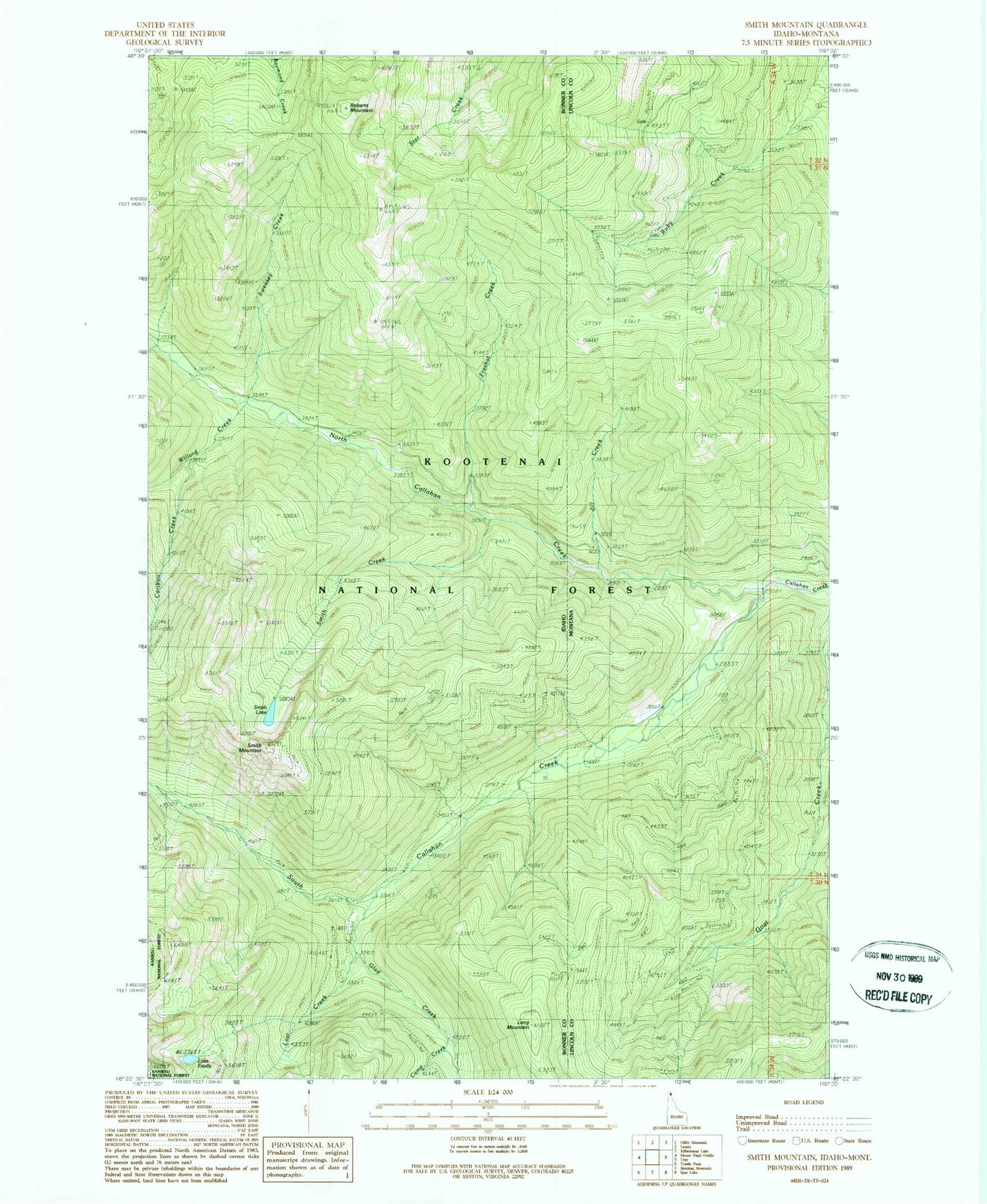 Classic USGS Smith Mountain Idaho 7.5'x7.5' Topo Map Image