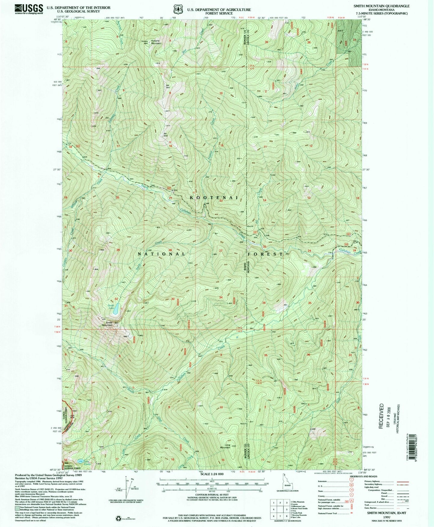 Classic USGS Smith Mountain Idaho 7.5'x7.5' Topo Map Image