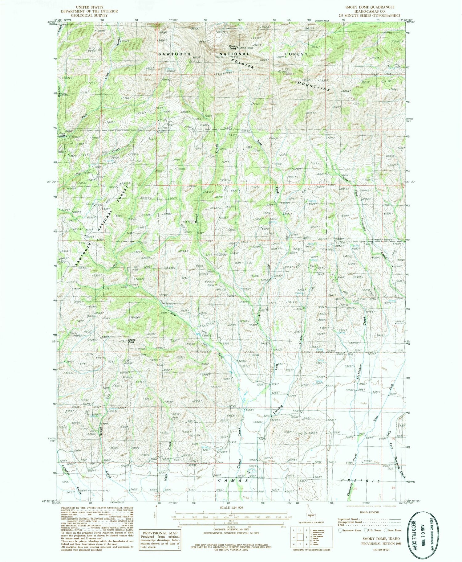 Classic USGS Smoky Dome Idaho 7.5'x7.5' Topo Map Image