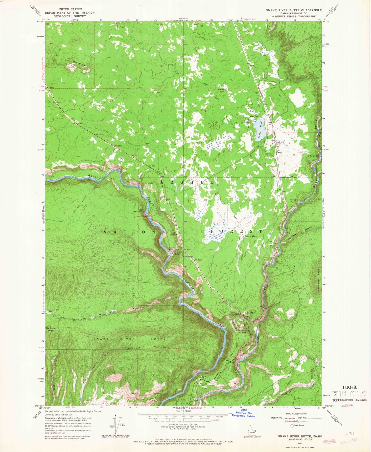 Classic USGS Snake River Butte Idaho 7.5'x7.5' Topo Map Image