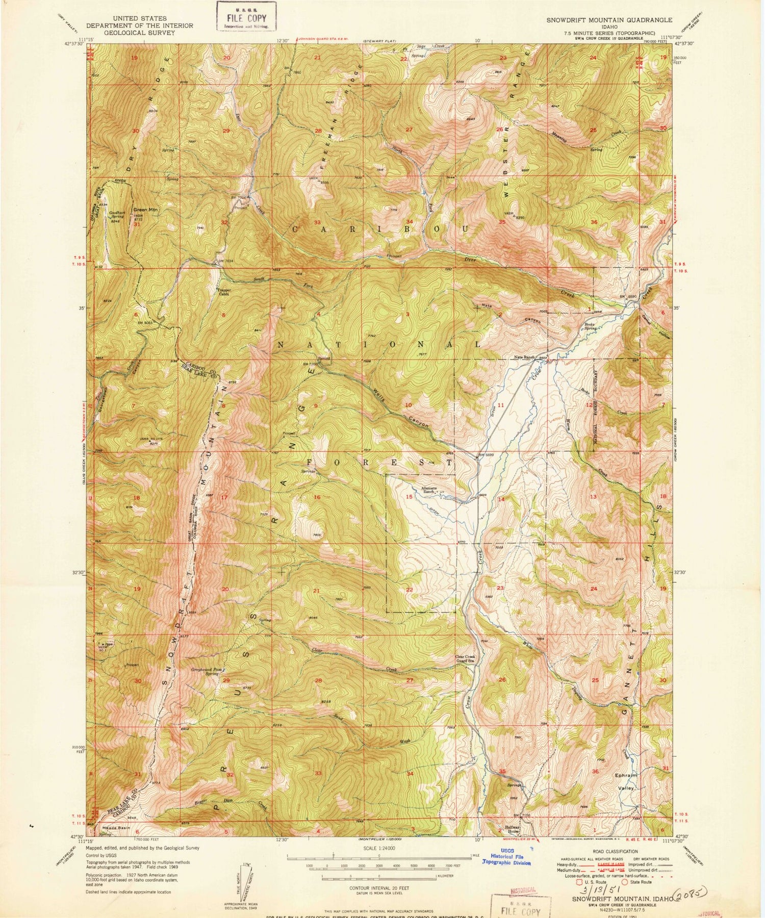 Classic USGS Snowdrift Mountain Idaho 7.5'x7.5' Topo Map Image