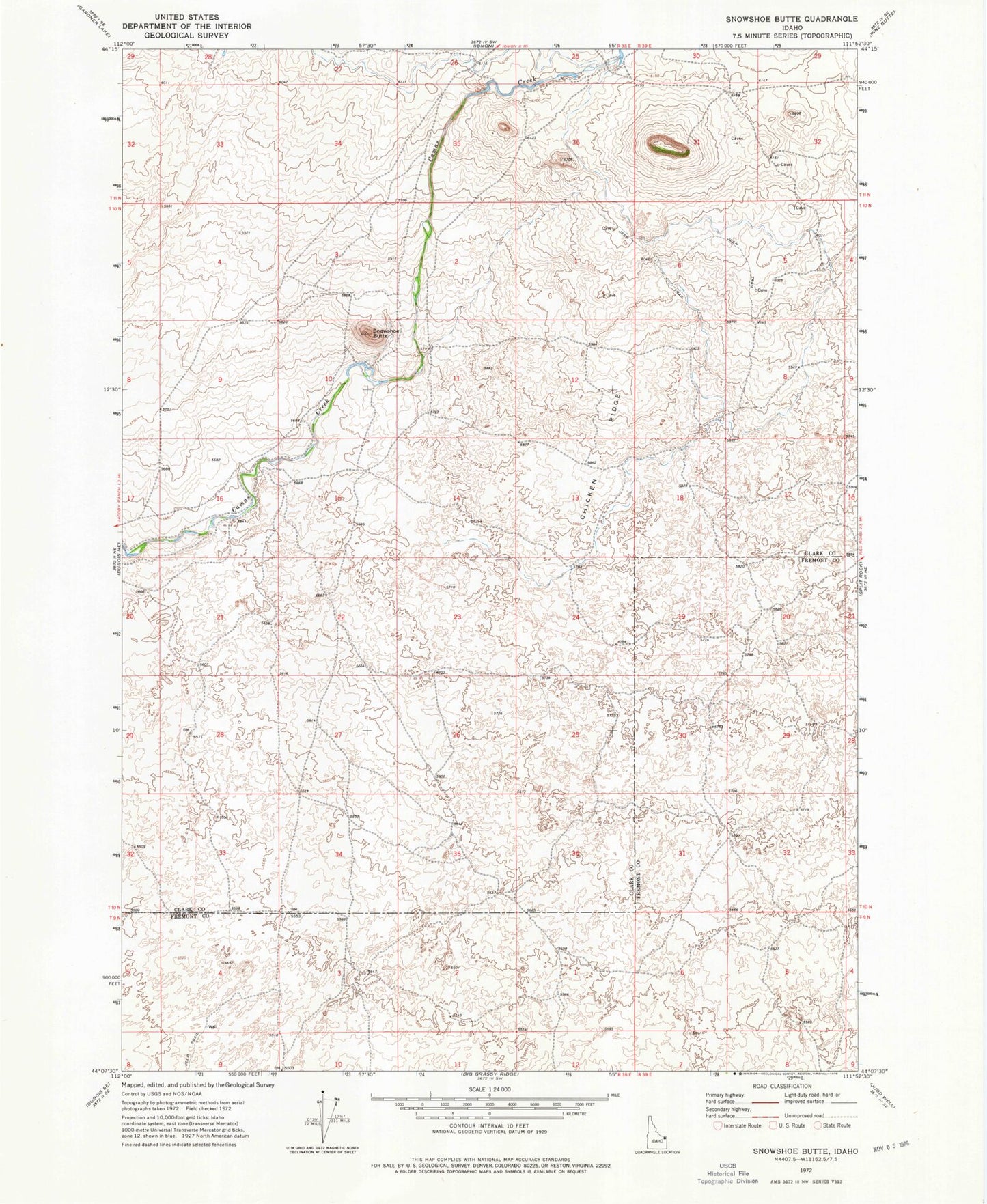 Classic USGS Snowshoe Butte Idaho 7.5'x7.5' Topo Map Image
