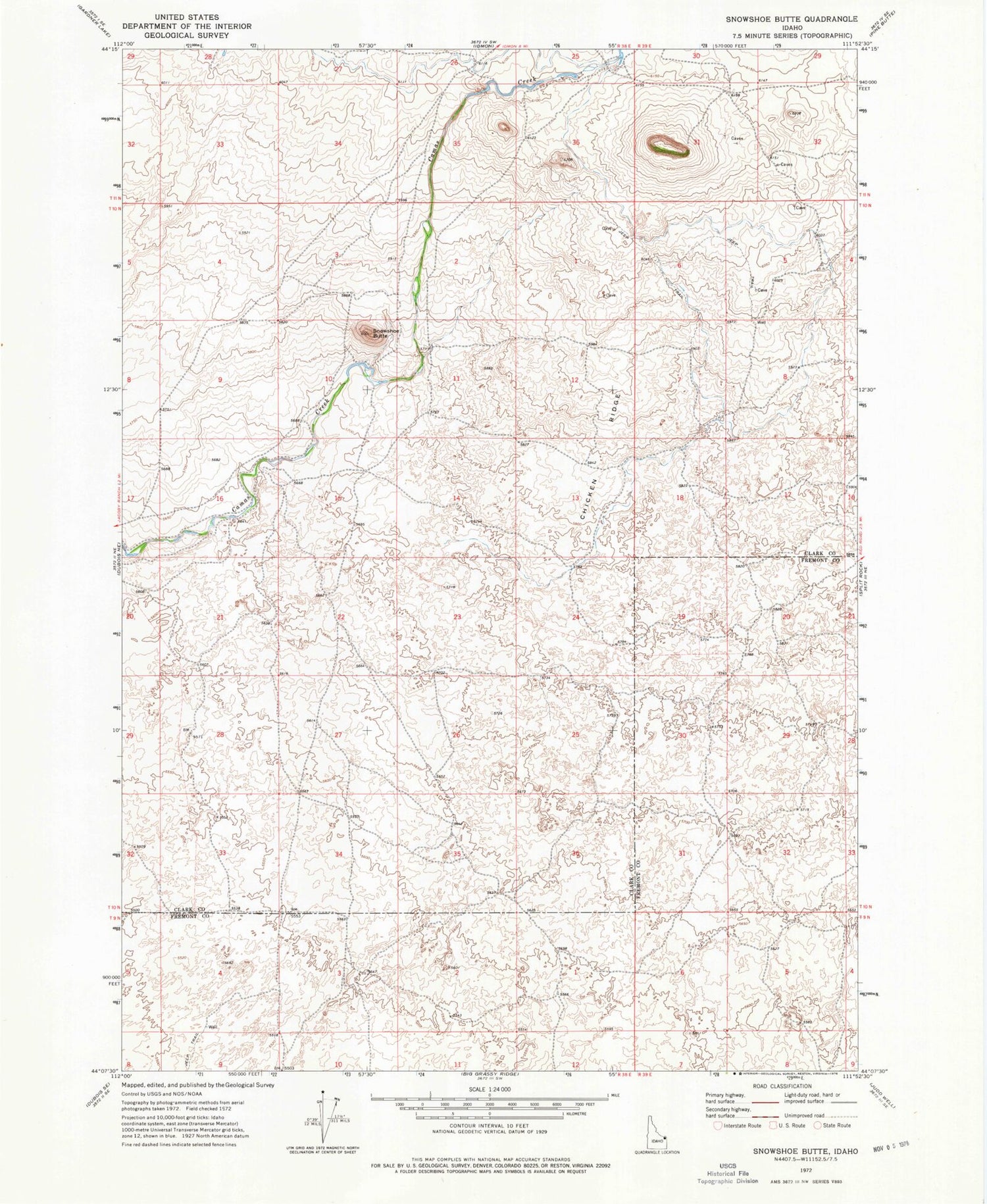 Classic USGS Snowshoe Butte Idaho 7.5'x7.5' Topo Map Image