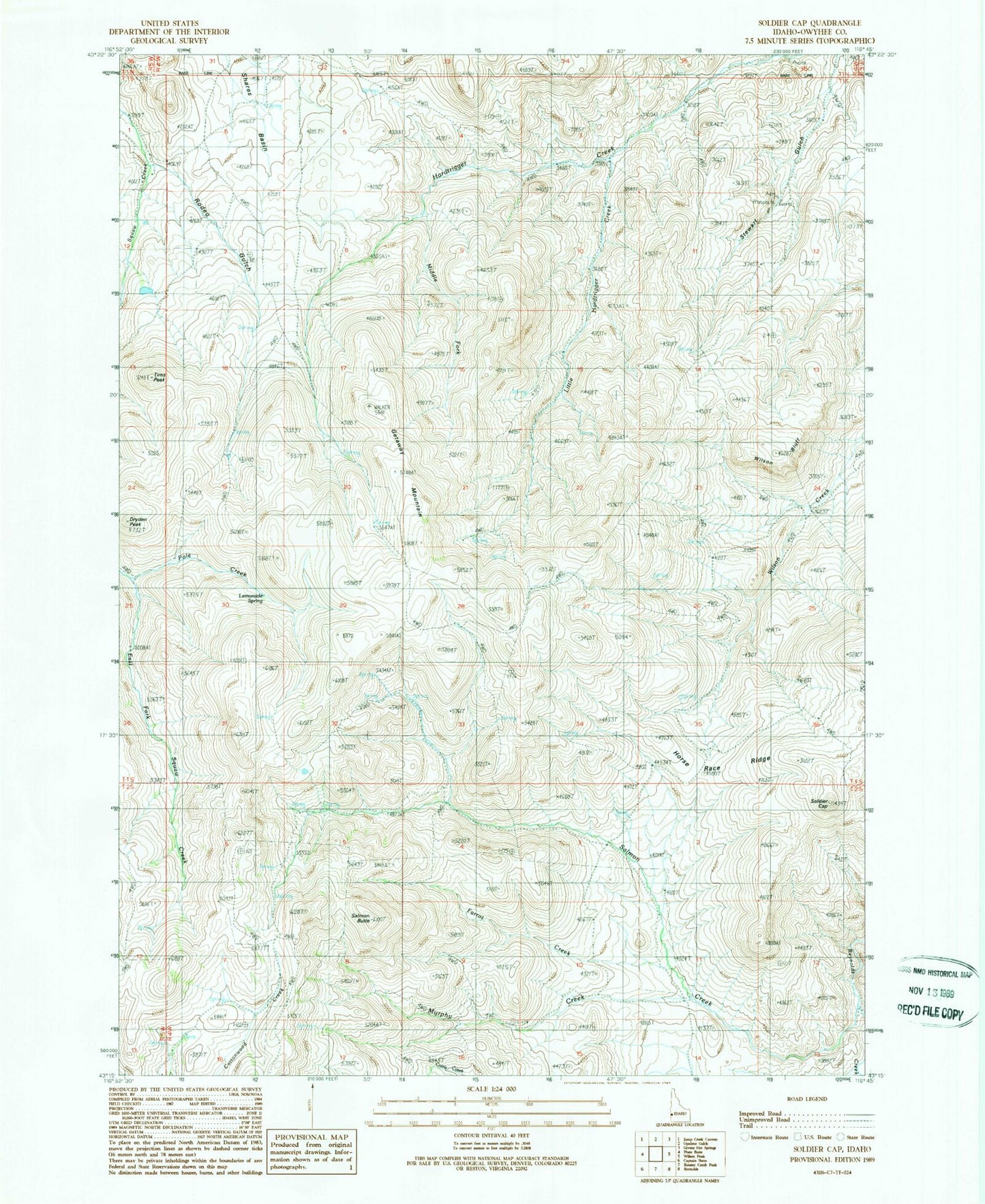 Classic USGS Soldier Cap Idaho 7.5'x7.5' Topo Map Image
