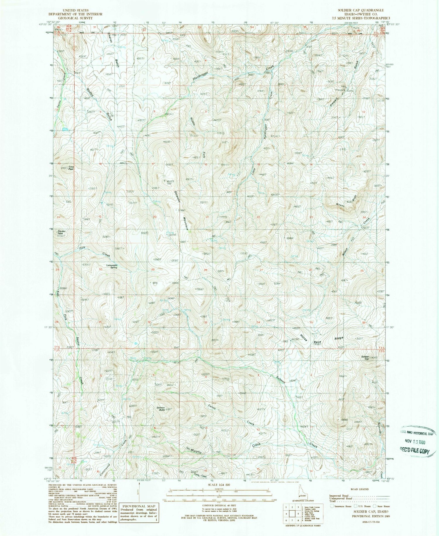 Classic USGS Soldier Cap Idaho 7.5'x7.5' Topo Map Image