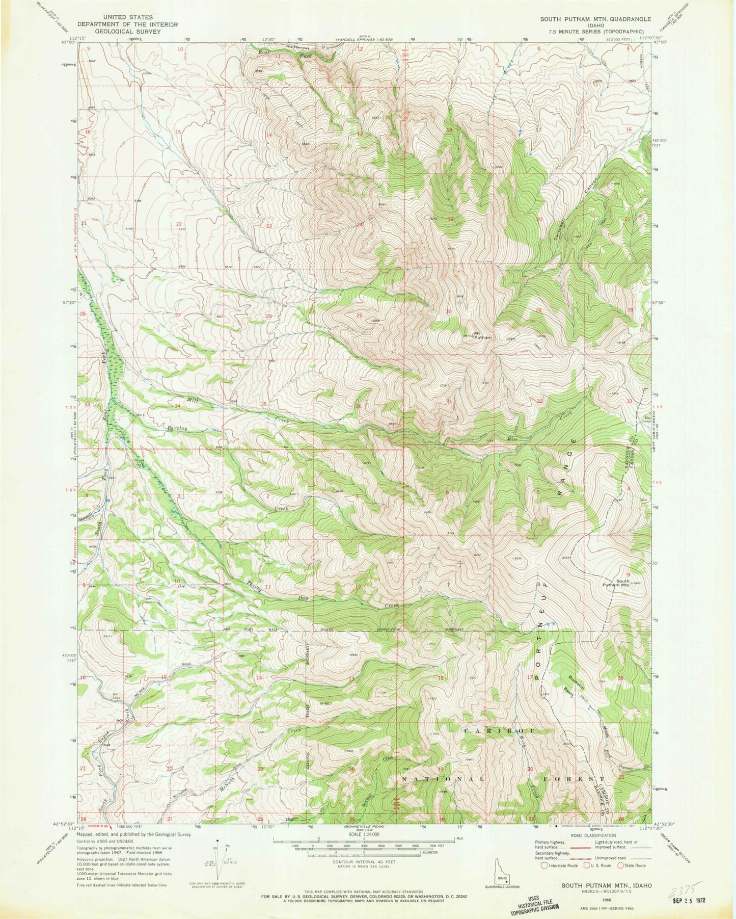Classic USGS South Putnam Mountain Idaho 7.5'x7.5' Topo Map Image