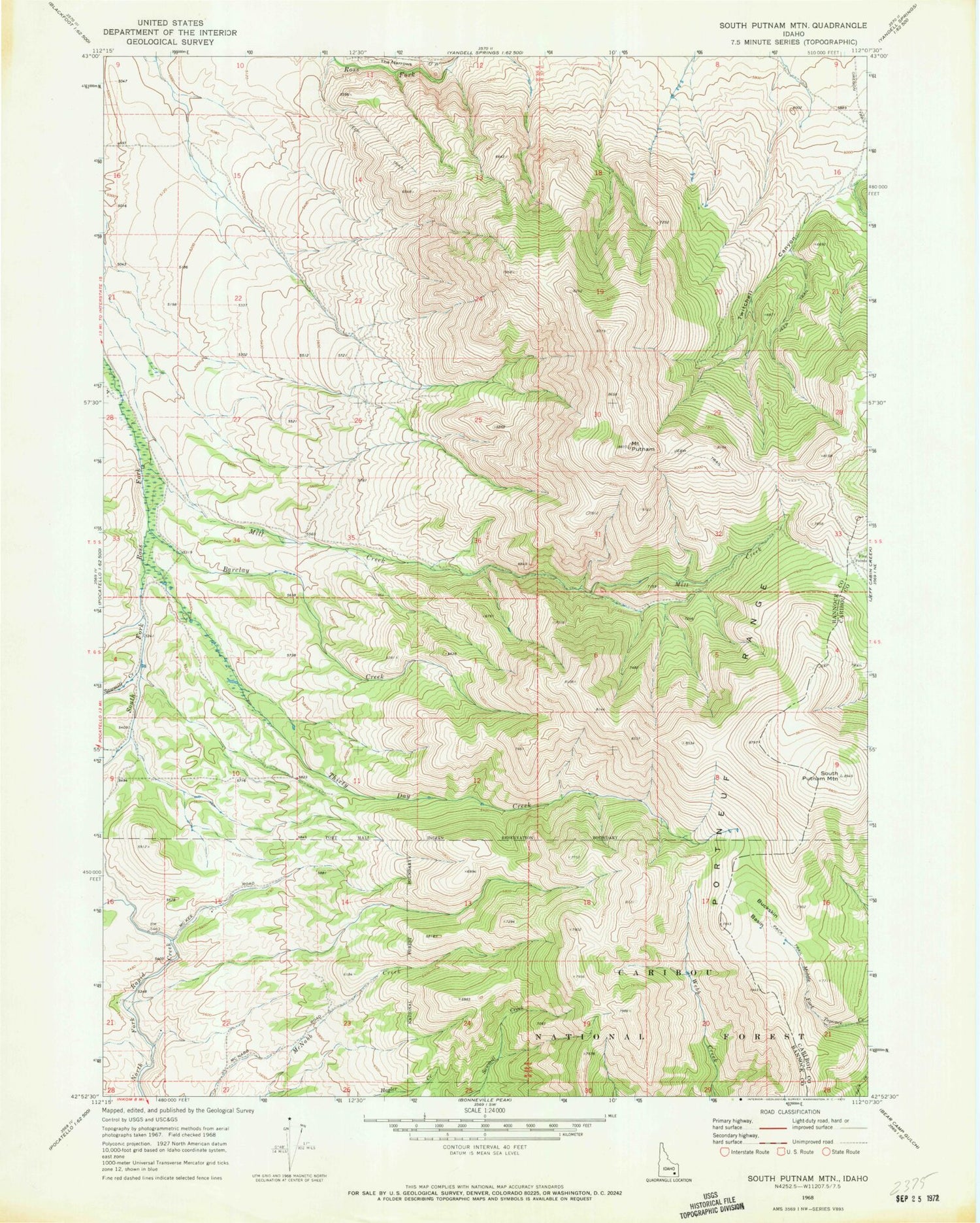 Classic USGS South Putnam Mountain Idaho 7.5'x7.5' Topo Map Image