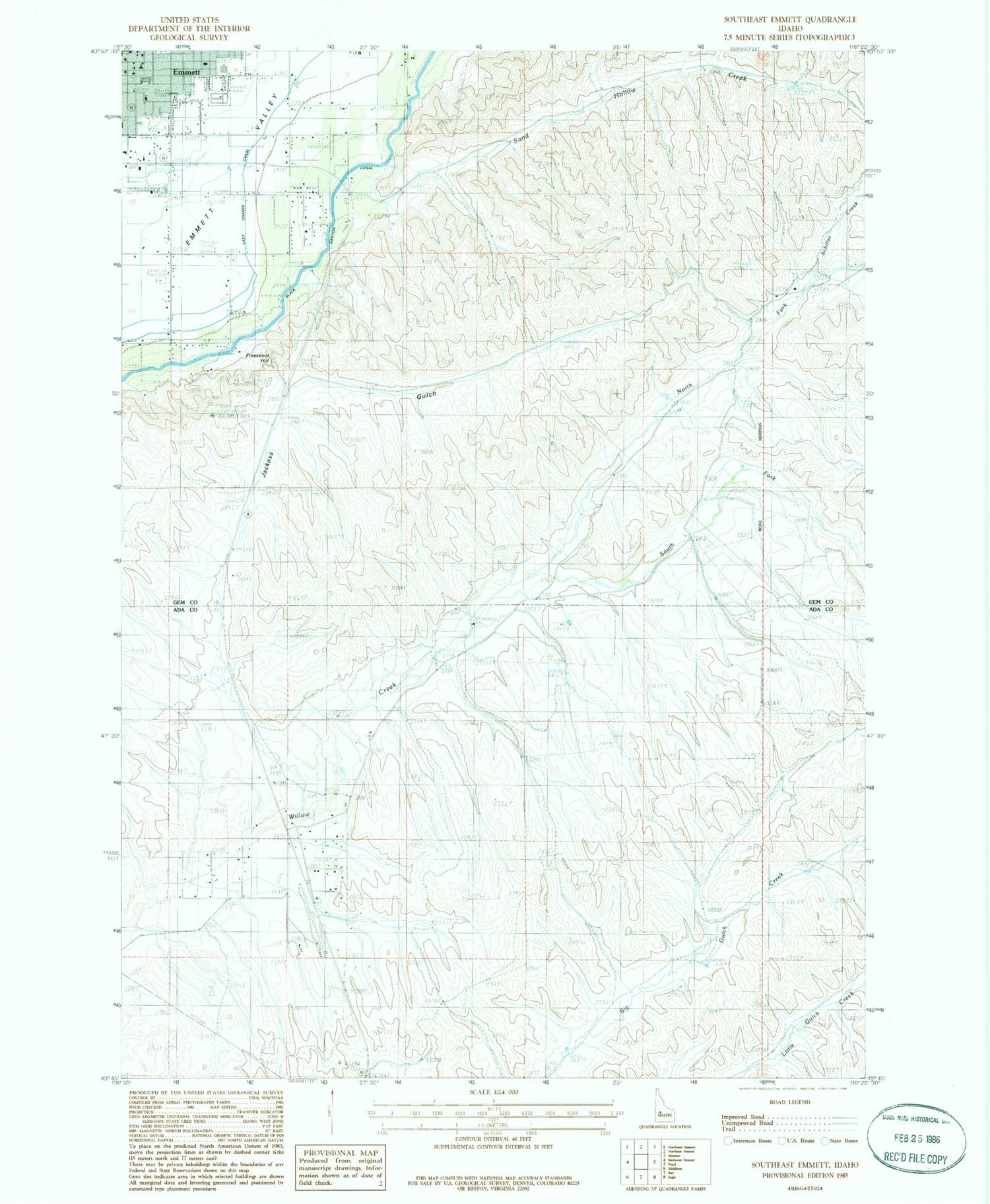 Classic USGS Southeast Emmett Idaho 7.5'x7.5' Topo Map Image