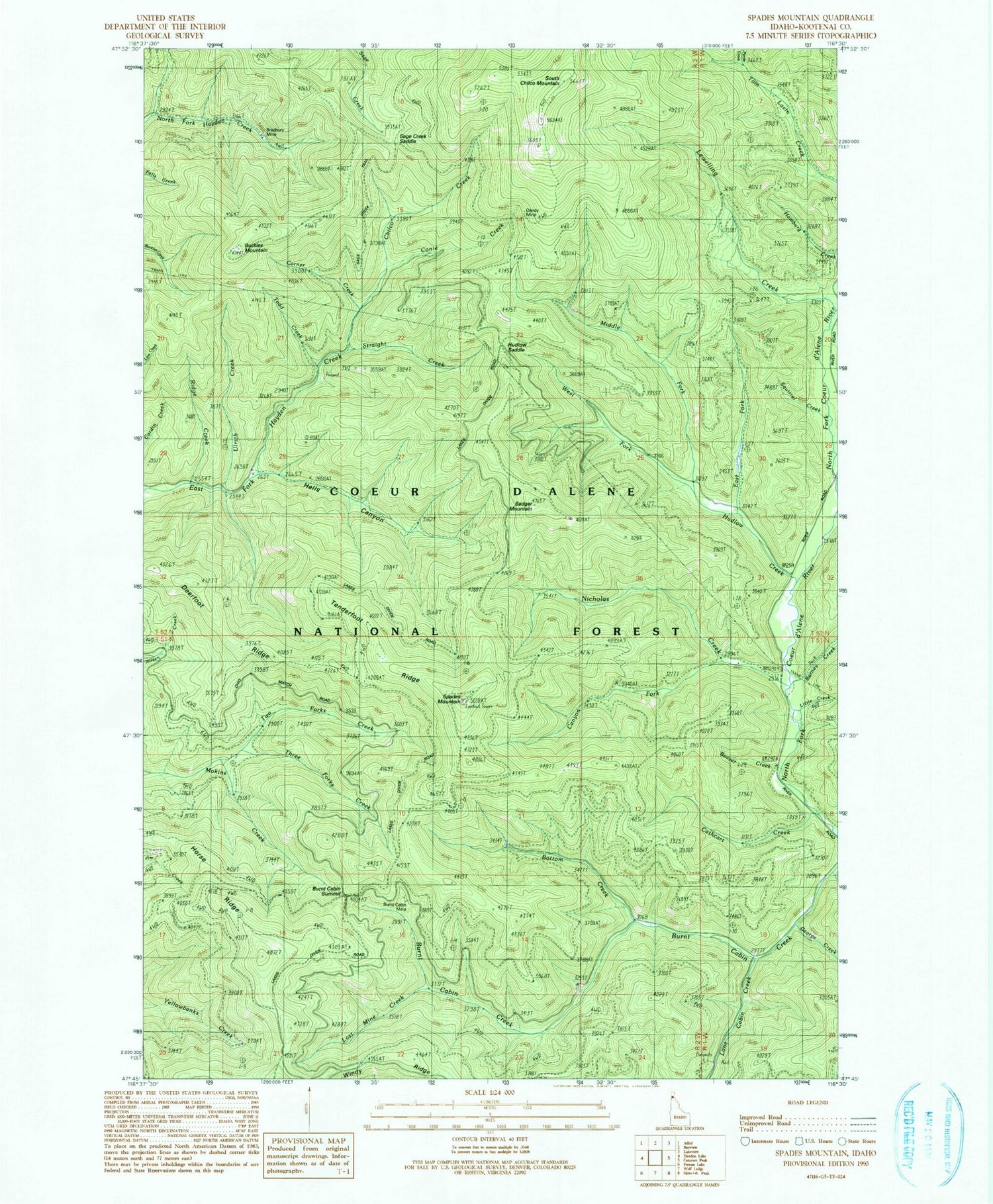 Classic USGS Spades Mountain Idaho 7.5'x7.5' Topo Map Image