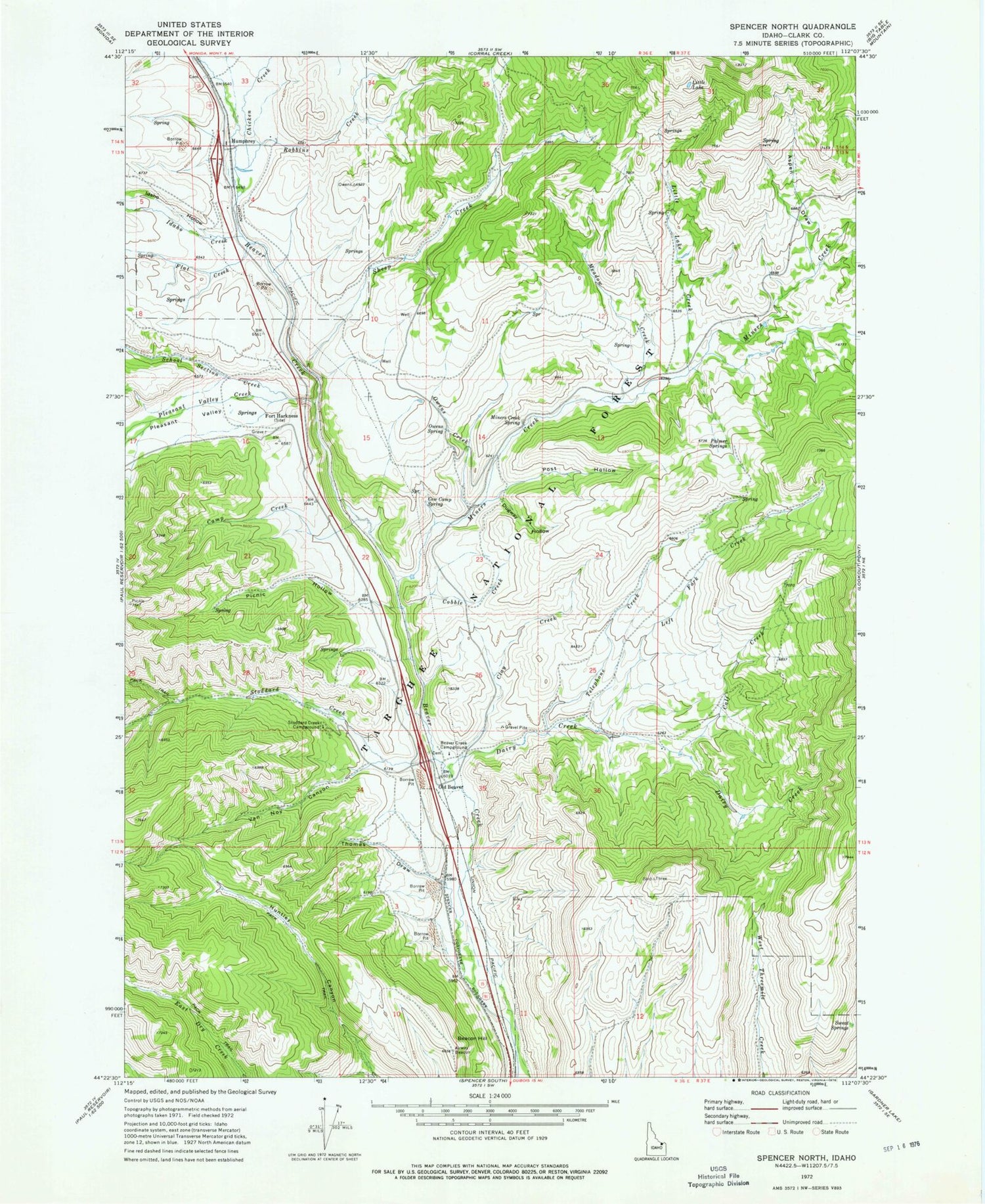 Classic USGS Spencer North Idaho 7.5'x7.5' Topo Map Image