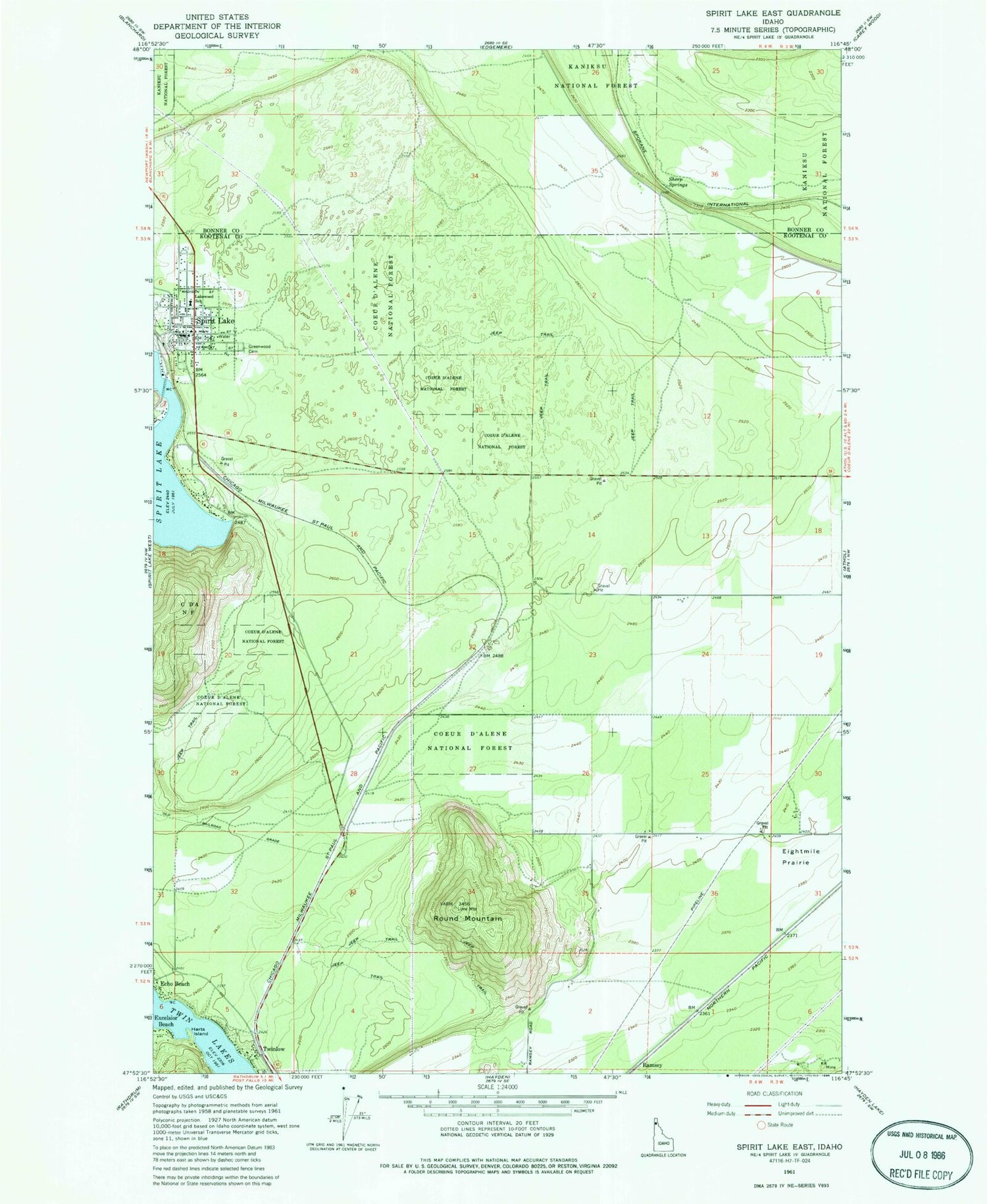 Classic USGS Spirit Lake East Idaho 7.5'x7.5' Topo Map Image