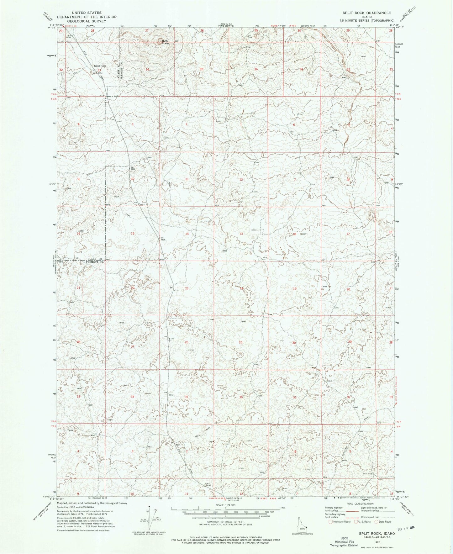 Classic USGS Split Rock Idaho 7.5'x7.5' Topo Map Image