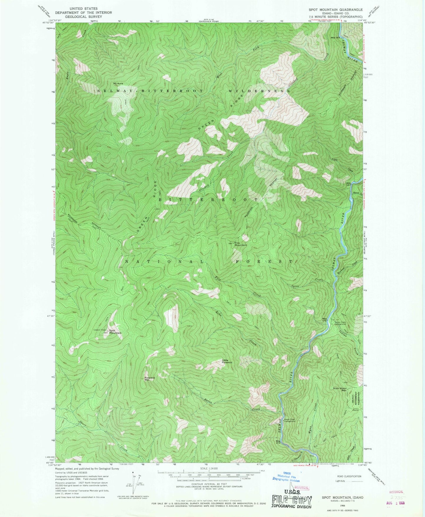 Classic USGS Spot Mountain Idaho 7.5'x7.5' Topo Map Image