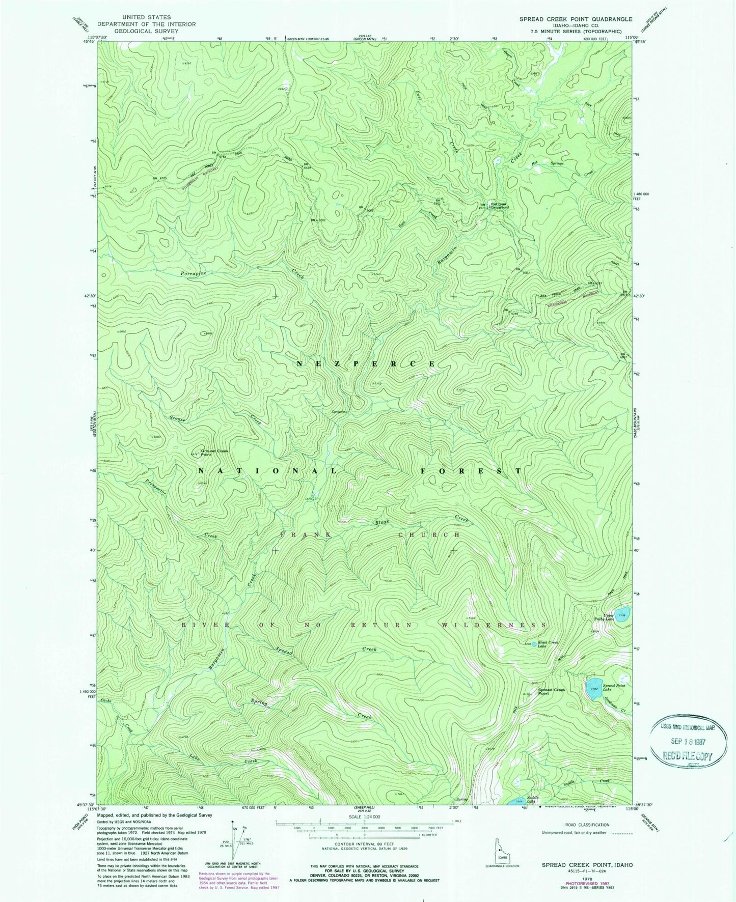 Classic USGS Spread Creek Point Idaho 7.5'x7.5' Topo Map Image