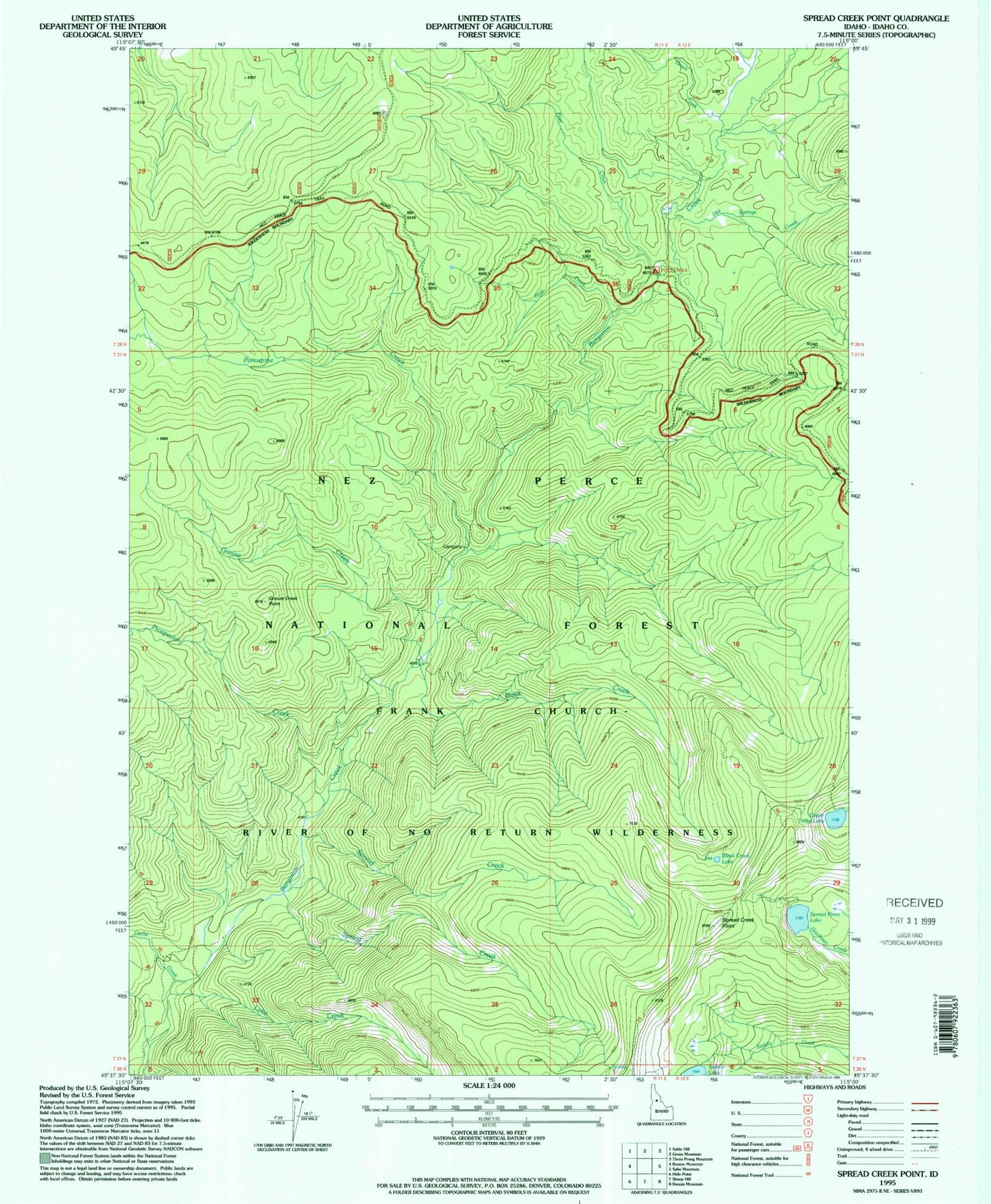 Classic USGS Spread Creek Point Idaho 7.5'x7.5' Topo Map Image