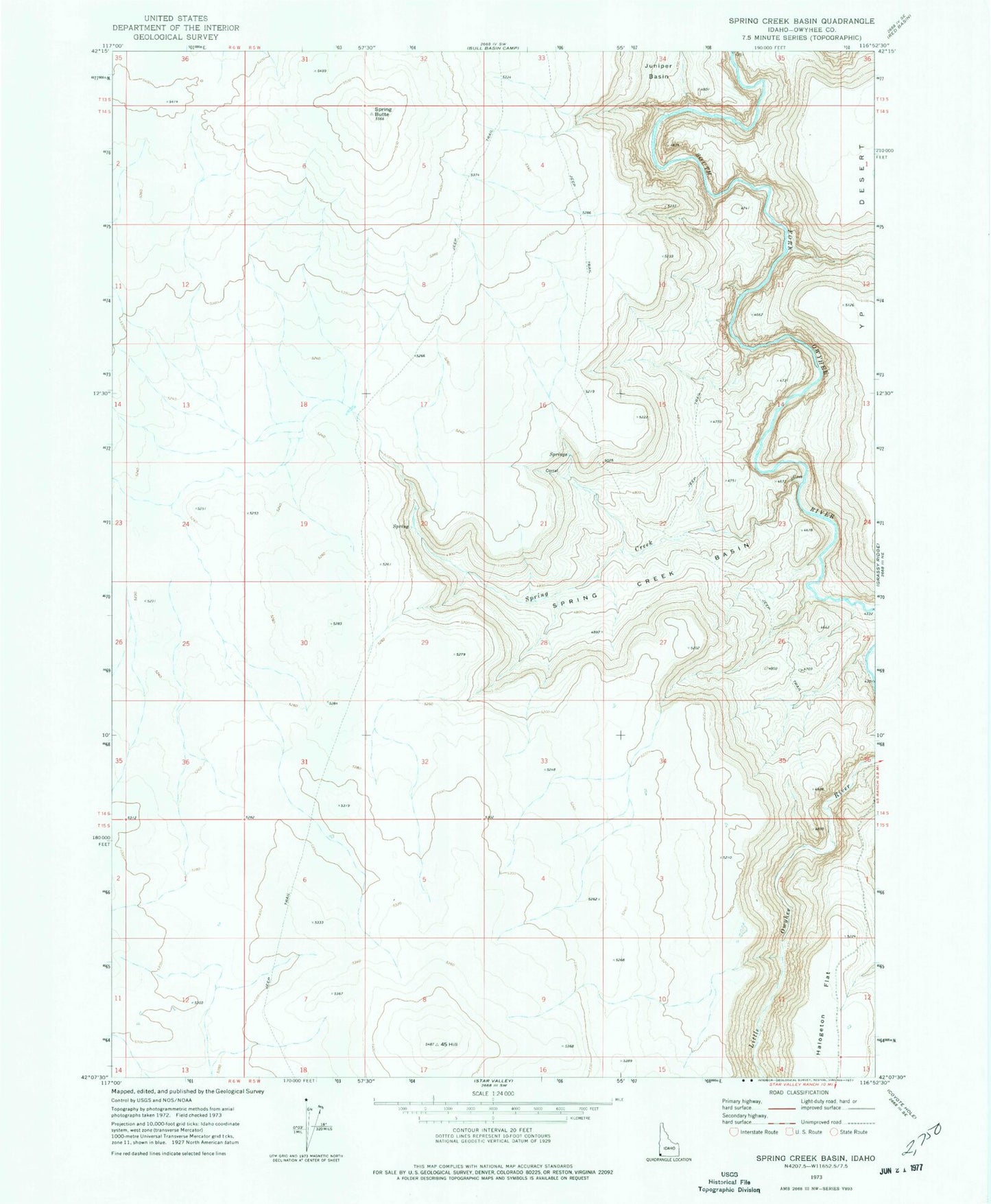 Classic USGS Spring Creek Basin Idaho 7.5'x7.5' Topo Map Image
