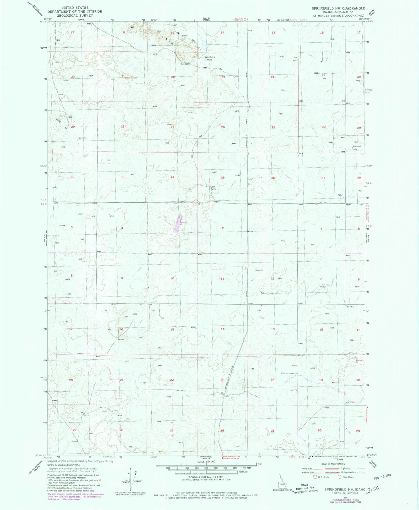 Classic USGS Springfield NW Idaho 7.5'x7.5' Topo Map Image