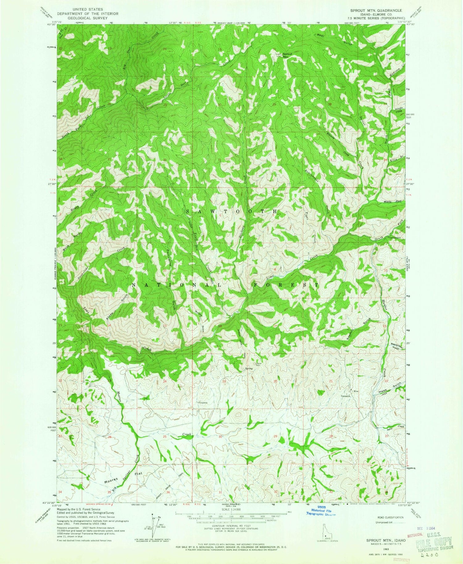 Classic USGS Sprout Mountain Idaho 7.5'x7.5' Topo Map Image