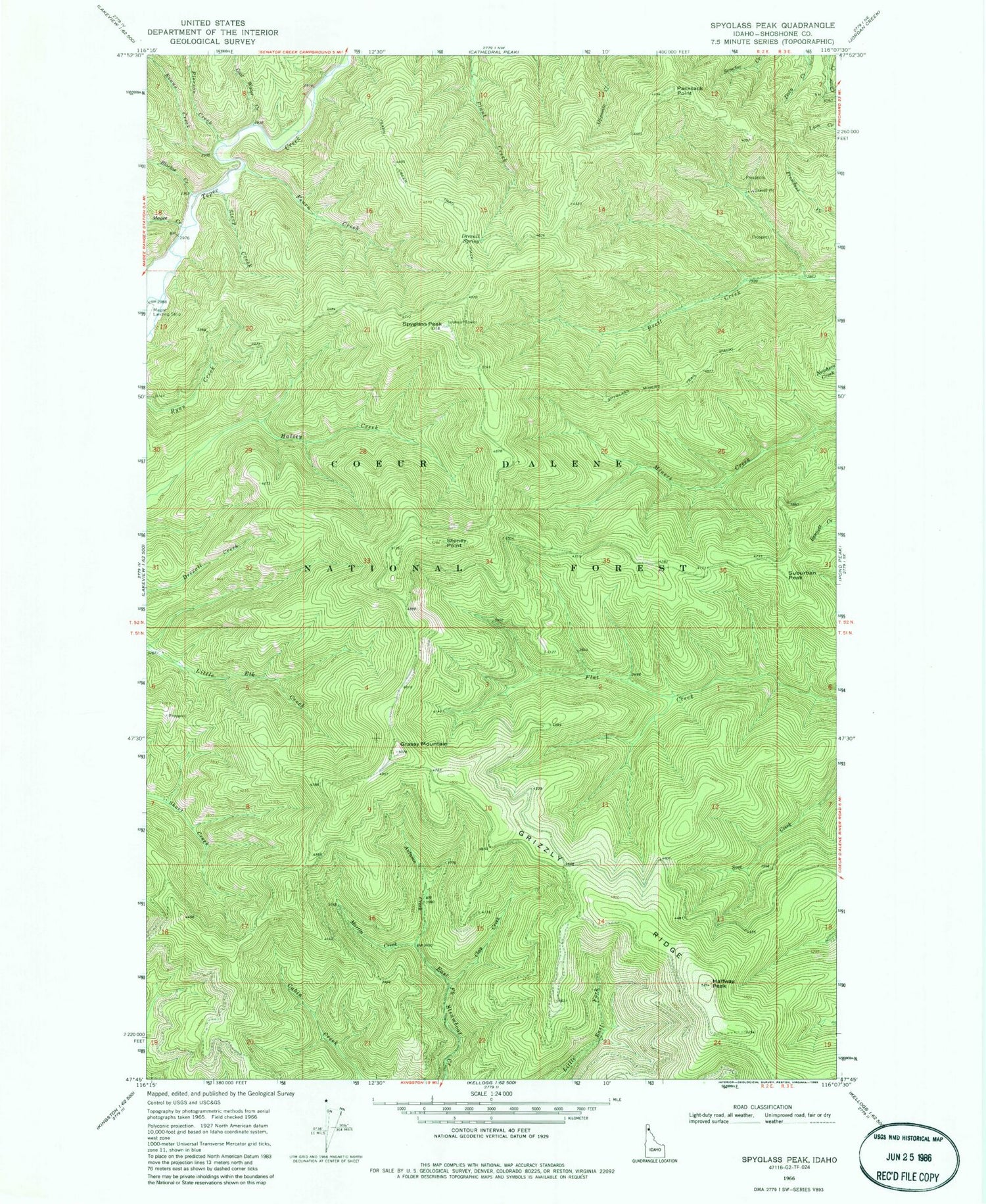 Classic USGS Spyglass Peak Idaho 7.5'x7.5' Topo Map Image