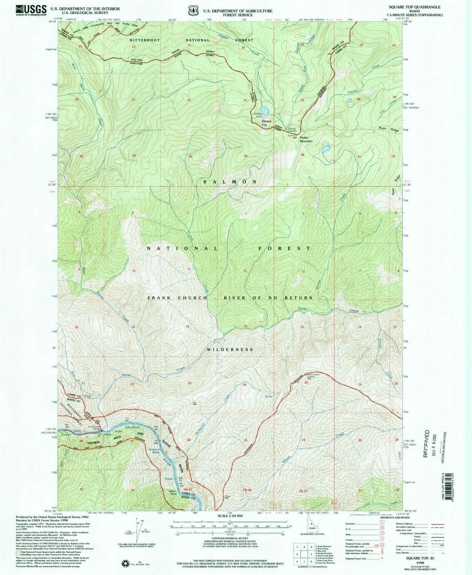 Classic USGS Square Top Idaho 7.5'x7.5' Topo Map Image