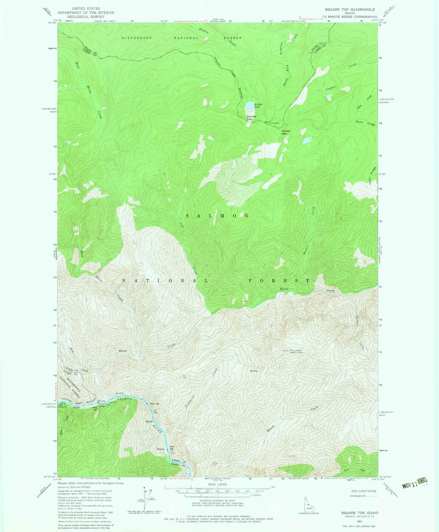 Classic USGS Square Top Idaho 7.5'x7.5' Topo Map Image