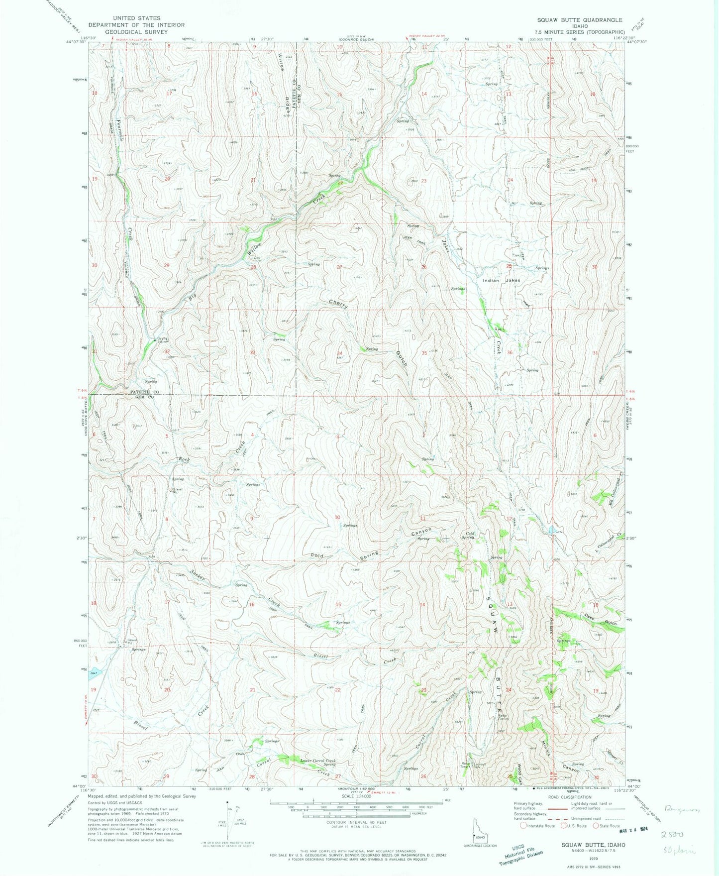 Classic USGS Squaw Butte Idaho 7.5'x7.5' Topo Map Image
