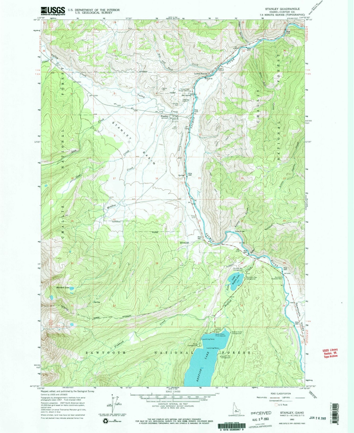 Classic USGS Stanley Idaho 7.5'x7.5' Topo Map Image