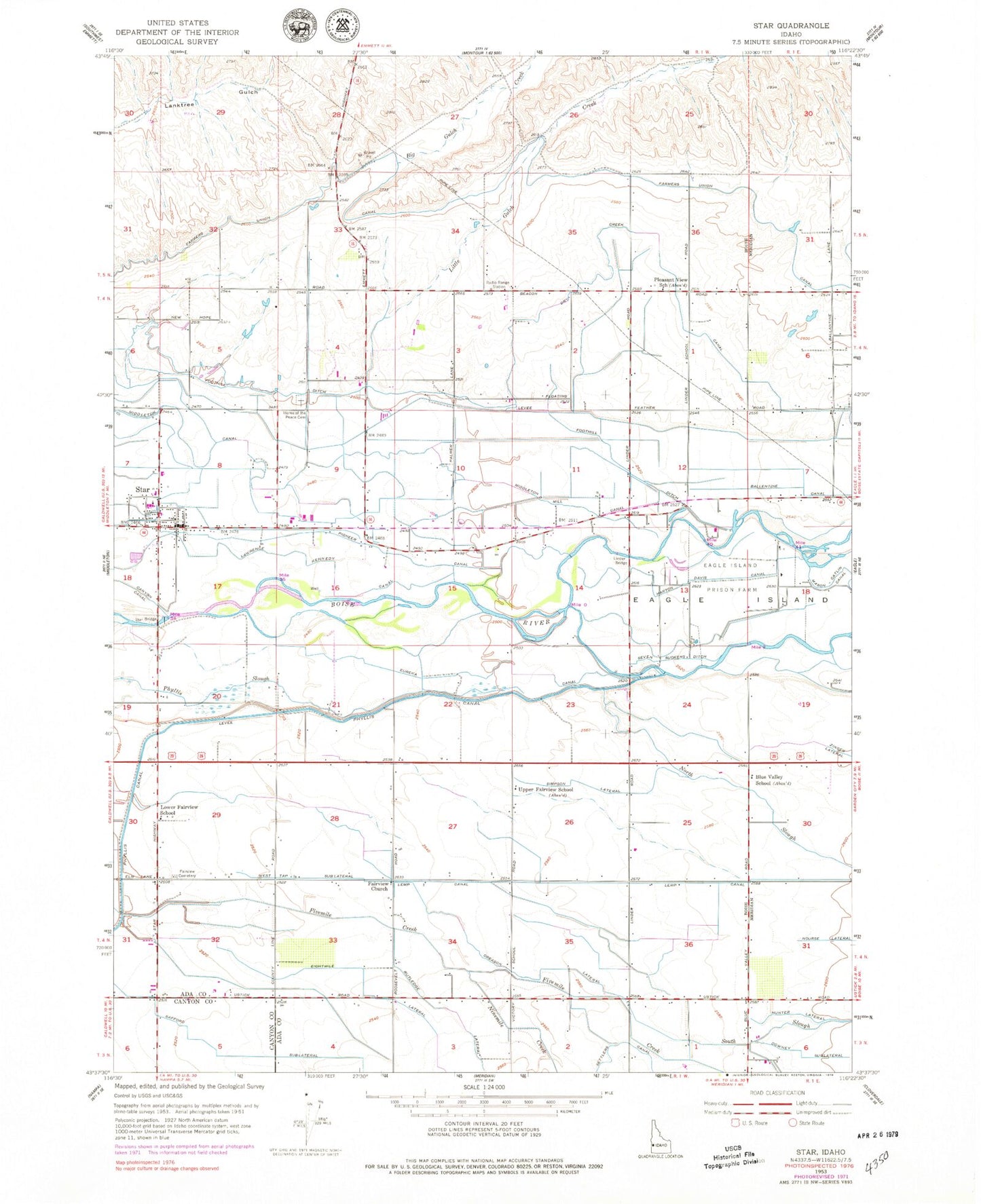 Classic USGS Star Idaho 7.5'x7.5' Topo Map Image