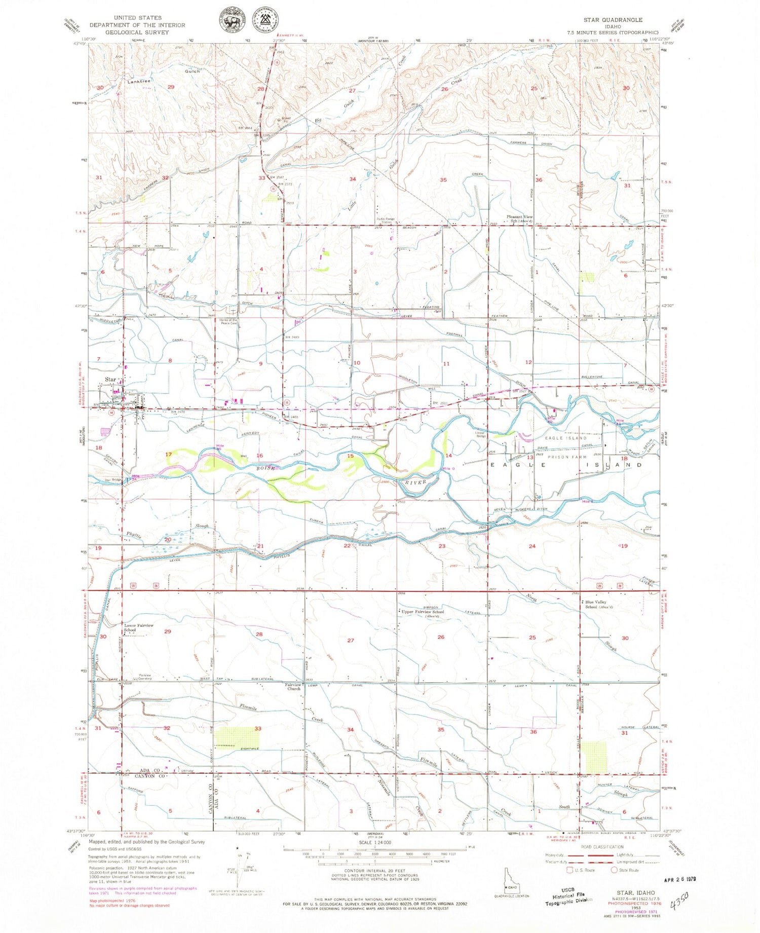 Classic USGS Star Idaho 7.5'x7.5' Topo Map Image