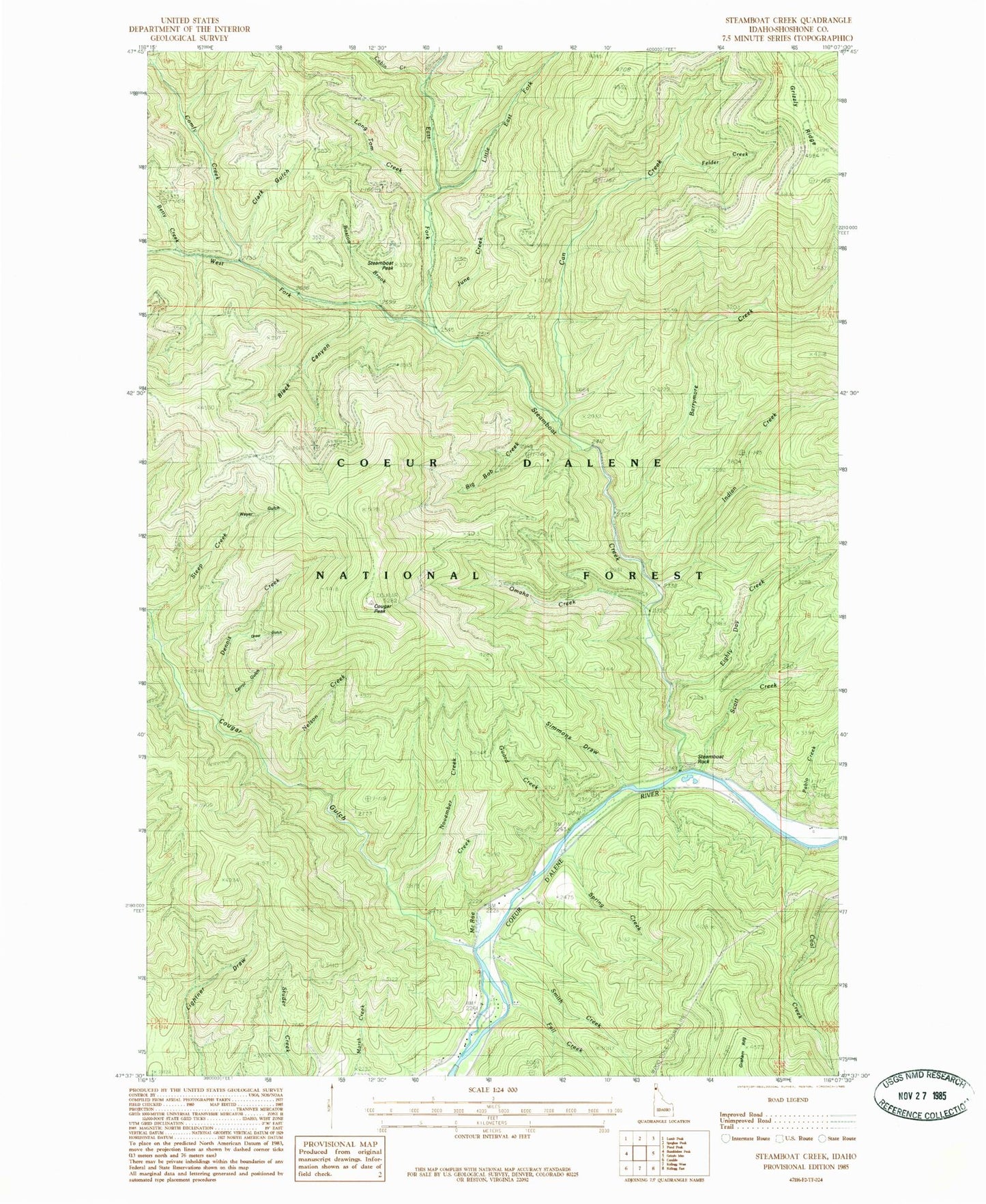 Classic USGS Steamboat Creek Idaho 7.5'x7.5' Topo Map Image