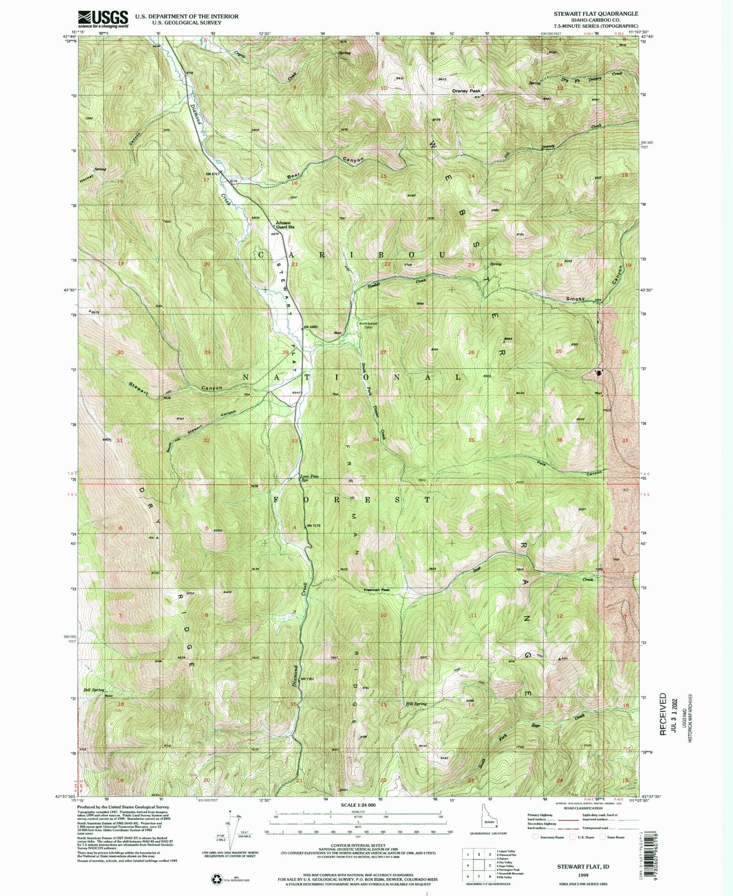 Classic USGS Stewart Flat Idaho 7.5'x7.5' Topo Map Image