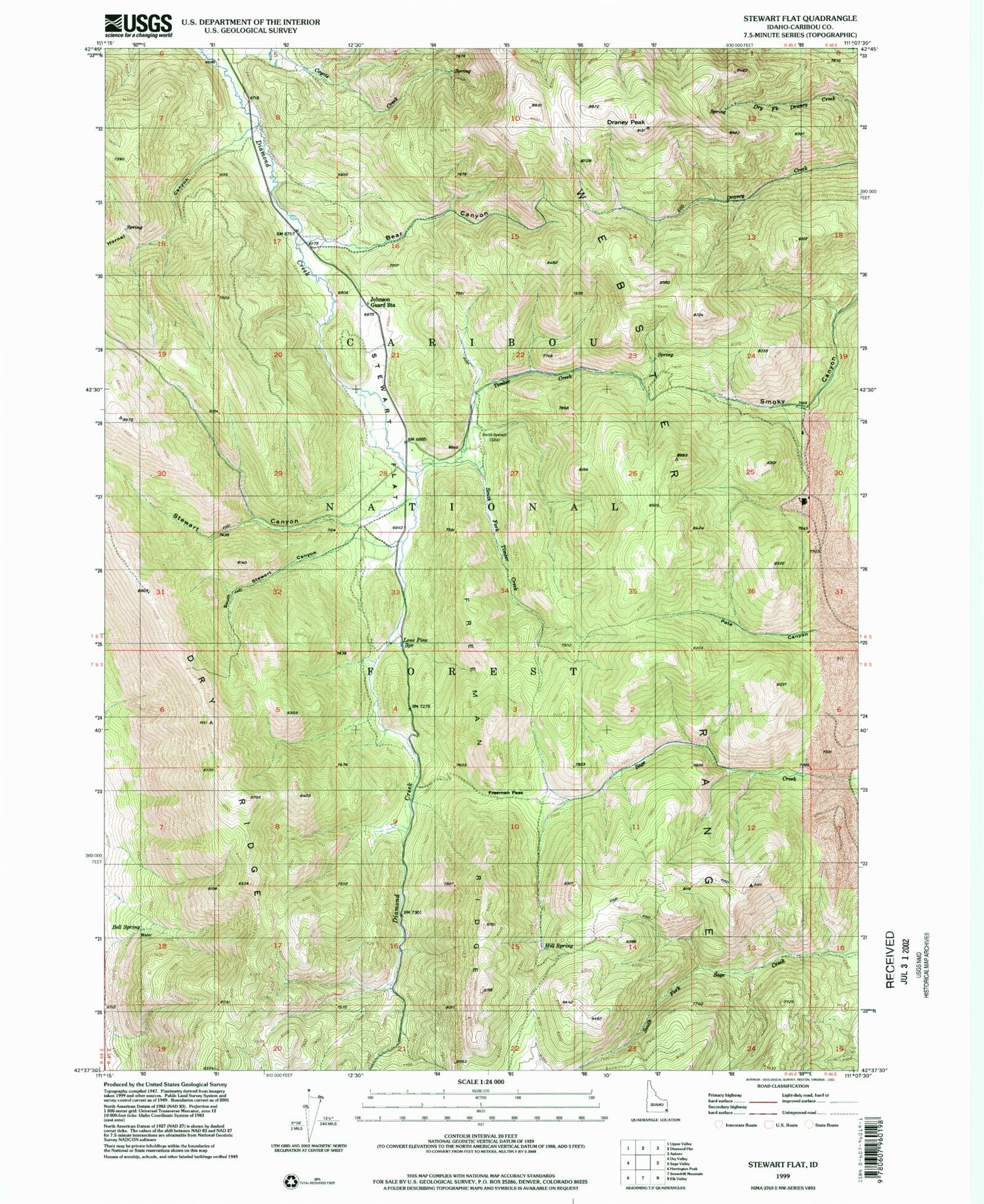 Classic USGS Stewart Flat Idaho 7.5'x7.5' Topo Map Image