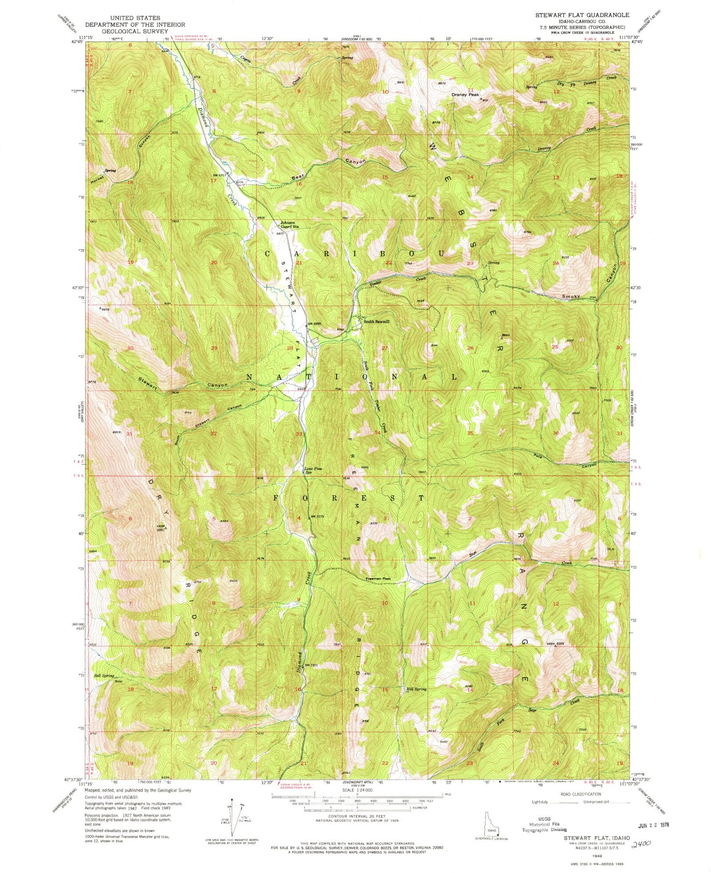 Classic USGS Stewart Flat Idaho 7.5'x7.5' Topo Map Image