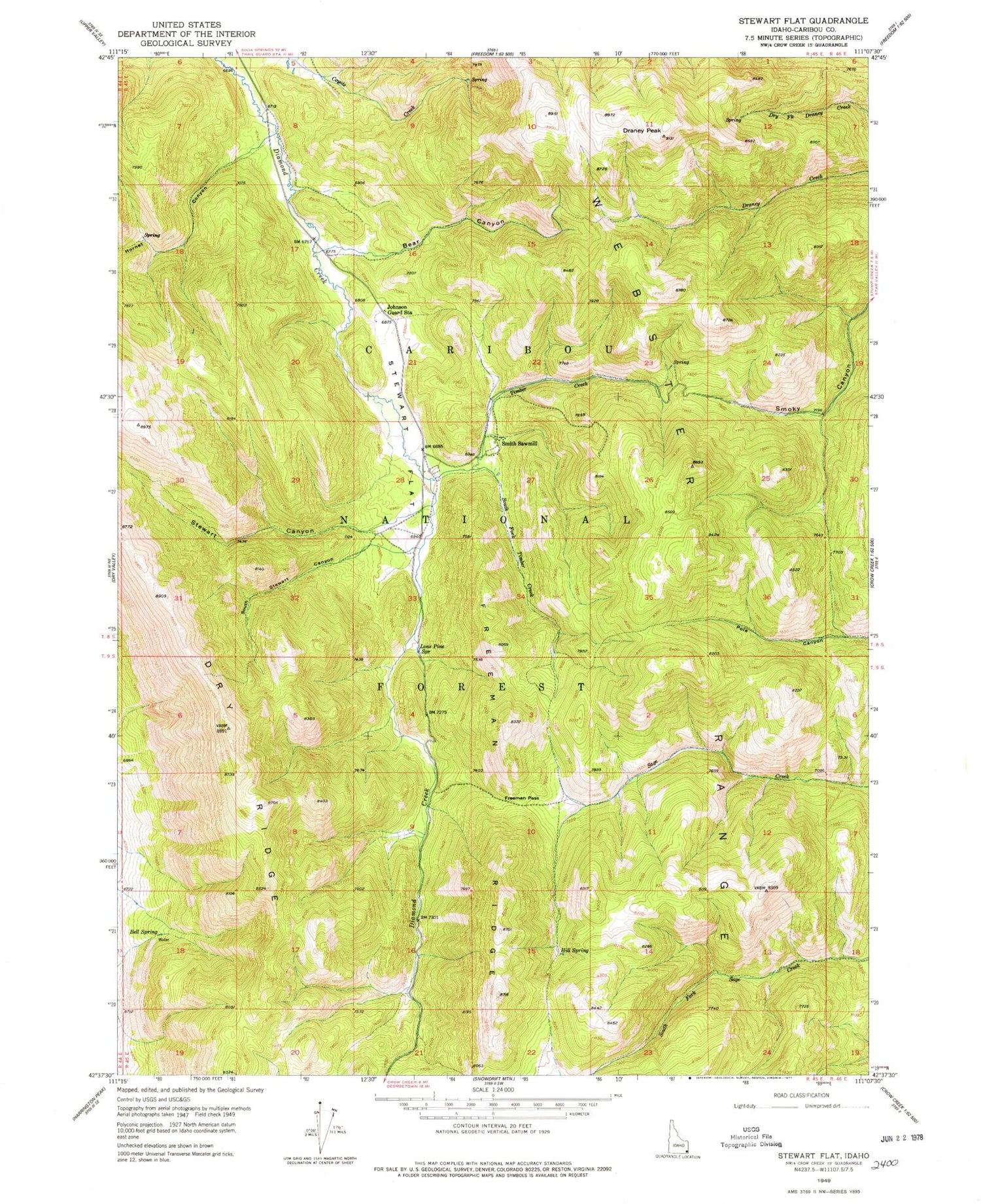 Classic USGS Stewart Flat Idaho 7.5'x7.5' Topo Map Image