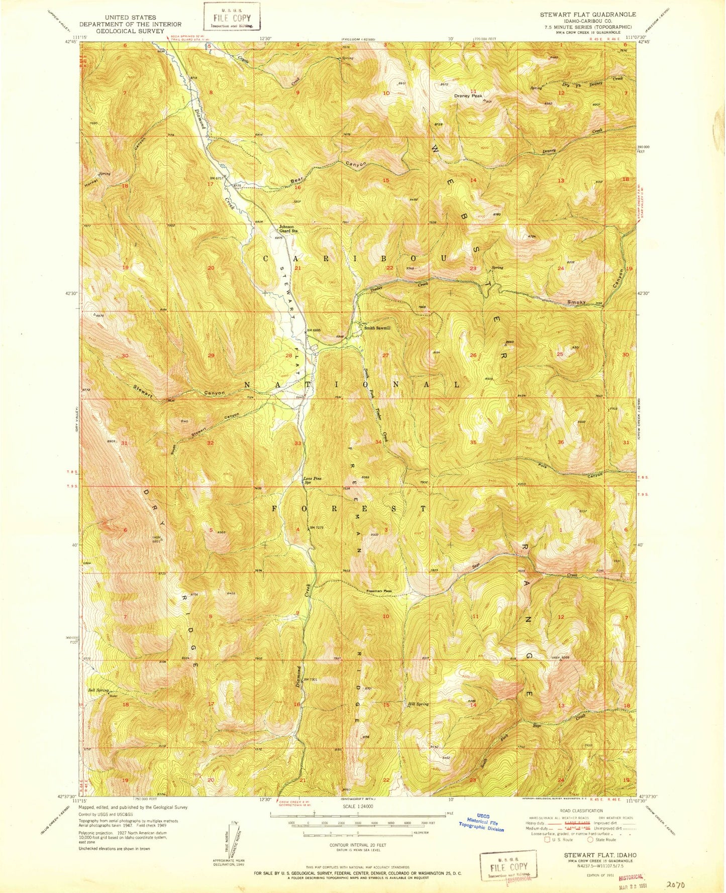 Classic USGS Stewart Flat Idaho 7.5'x7.5' Topo Map Image