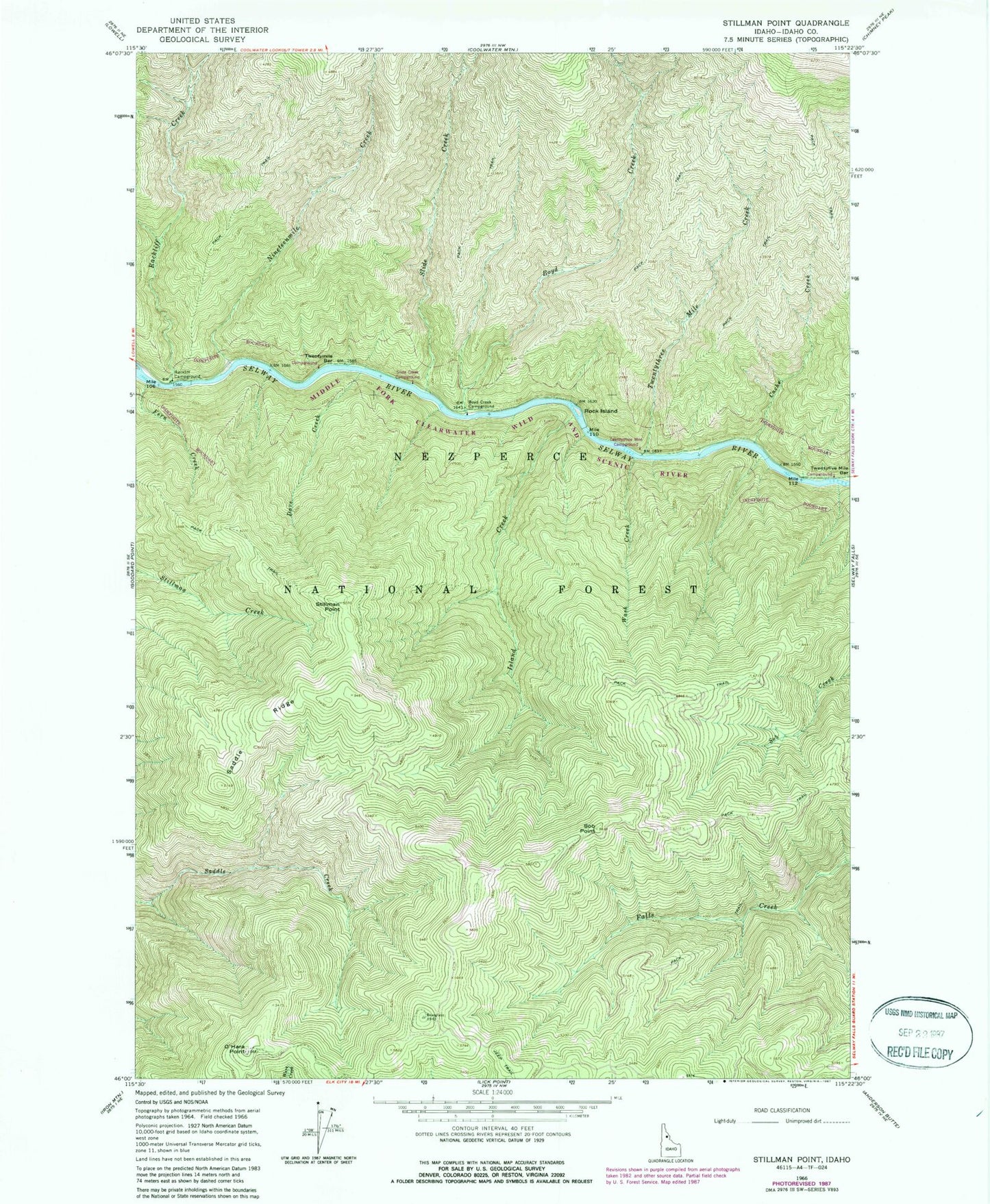 Classic USGS Stillman Point Idaho 7.5'x7.5' Topo Map Image