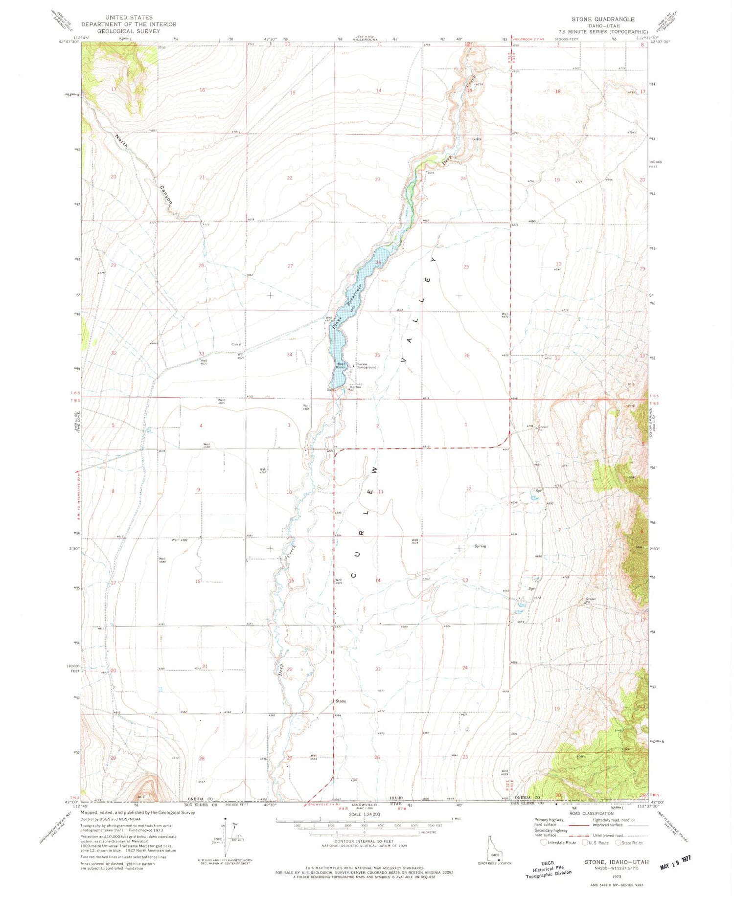 Classic USGS Stone Idaho 7.5'x7.5' Topo Map Image
